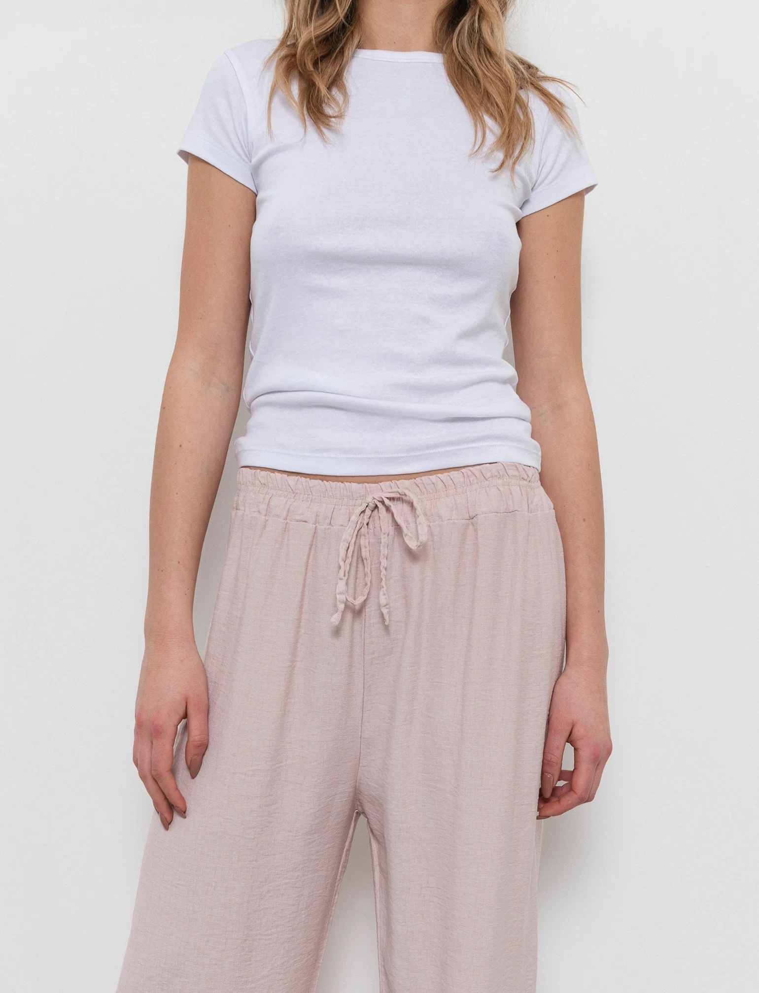 Pantalone con elastico e lacci in vita - Rosa - Image 2