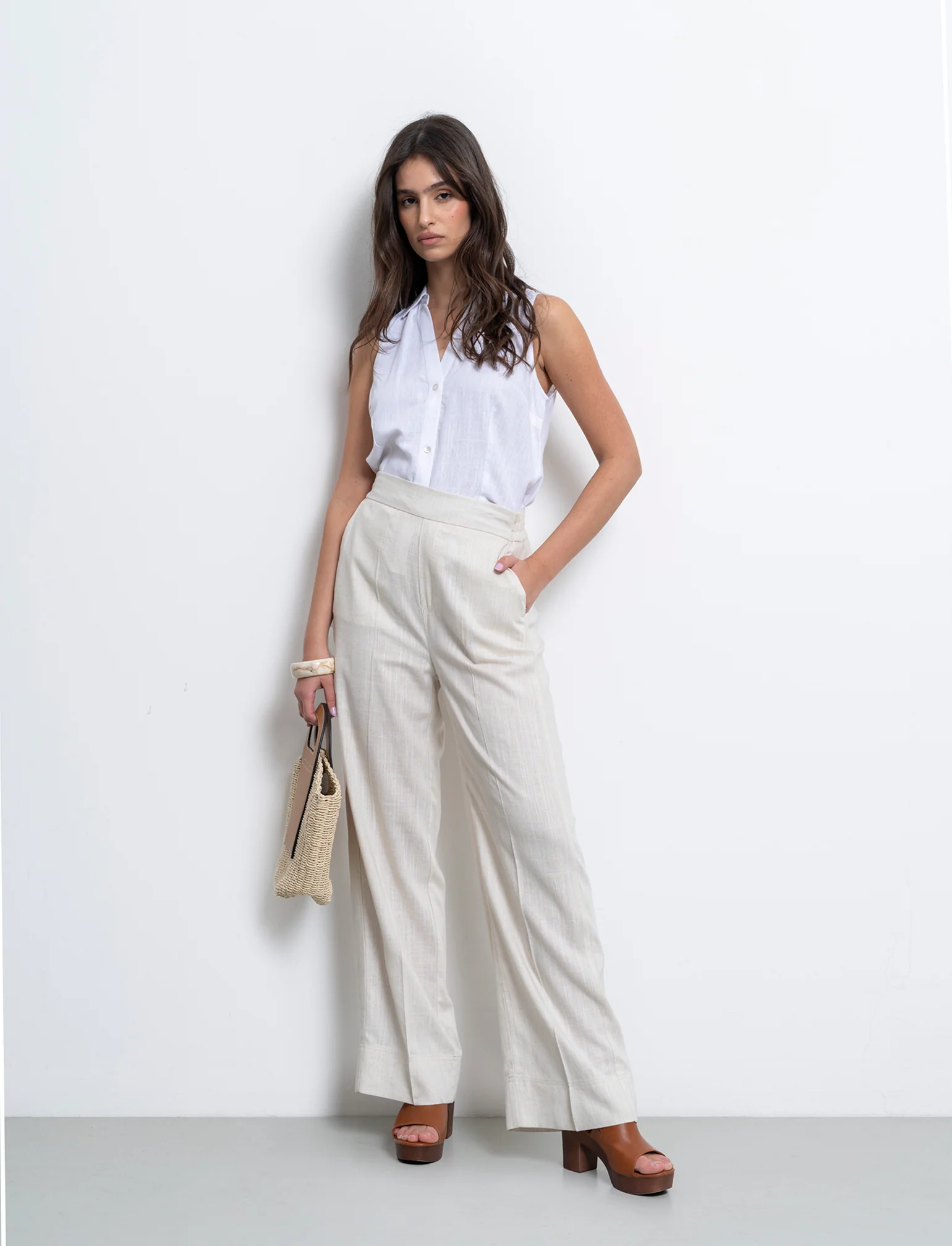 Pantalone con elastico in vita da donna - Beige corda