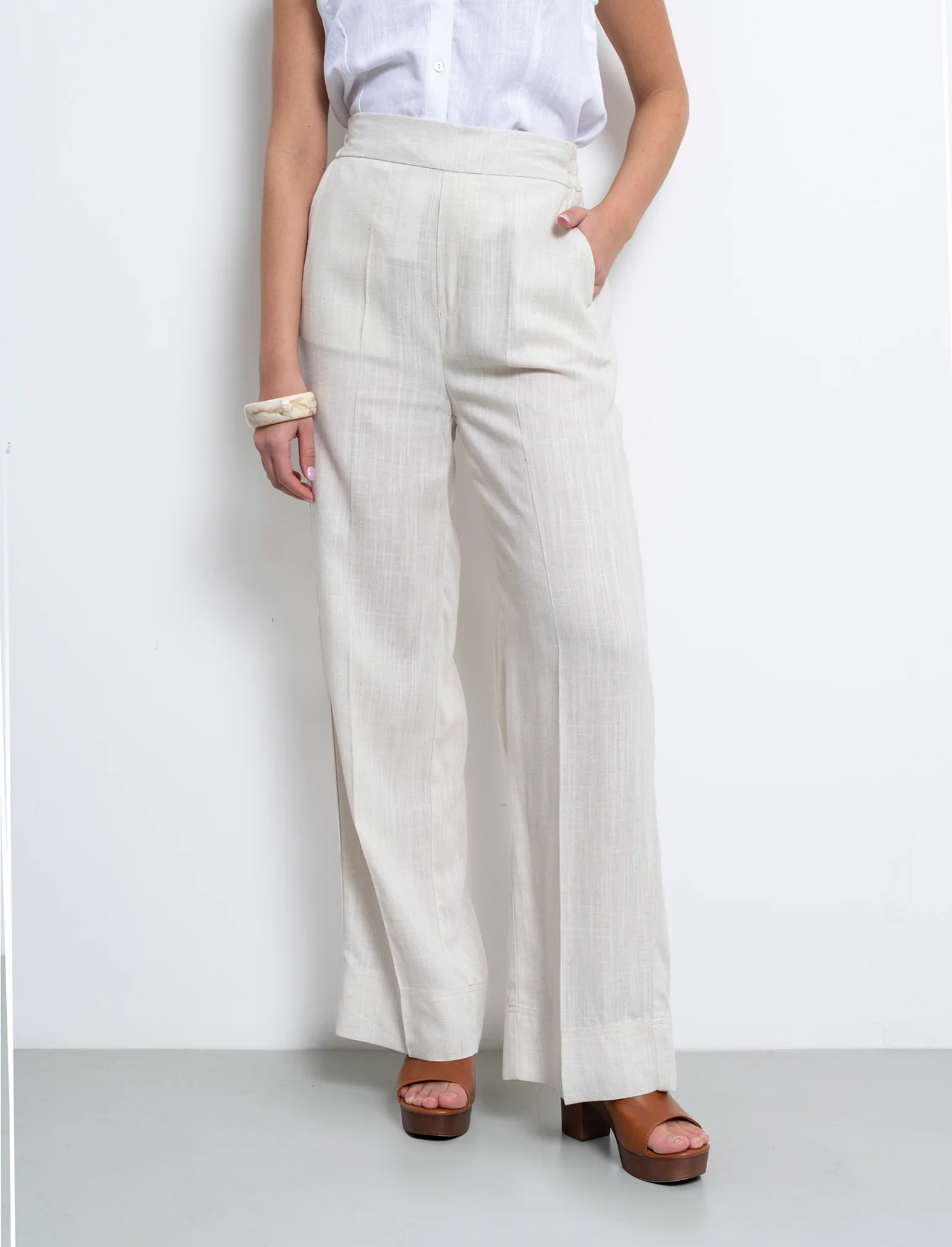 Pantalone con elastico in vita da donna - Beige corda - Image 2