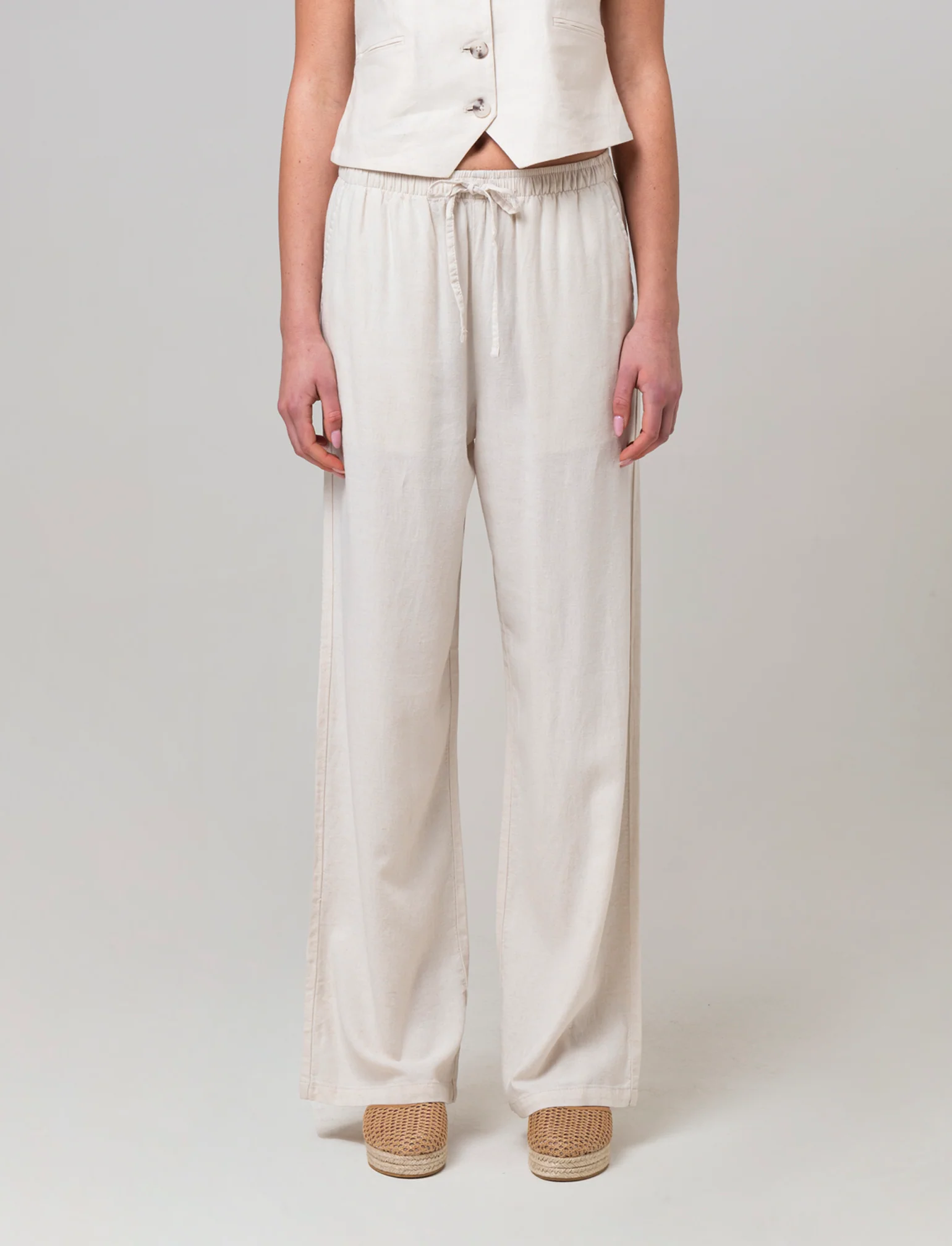 Pantalone con elastico in vita da donna - Beige corda