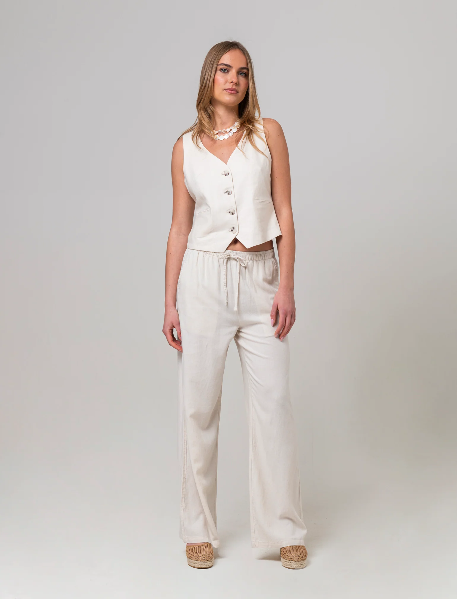 Pantalone con elastico in vita da donna - Beige corda - Image 3