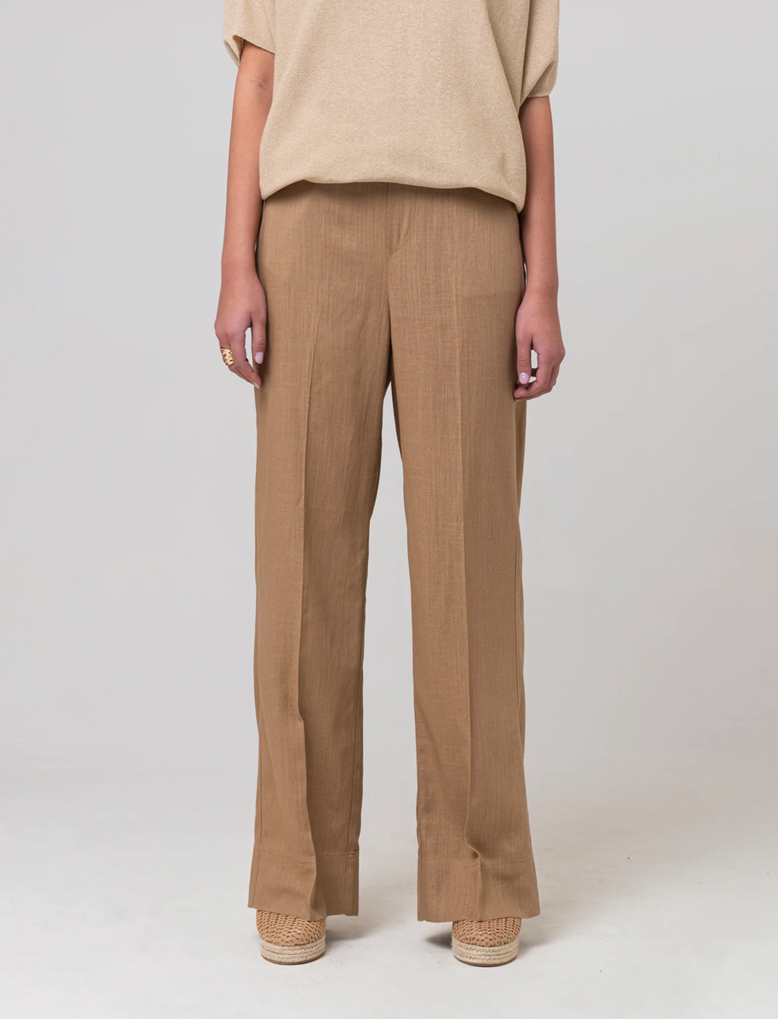 Pantalone con elastico in vita da donna - Caramello