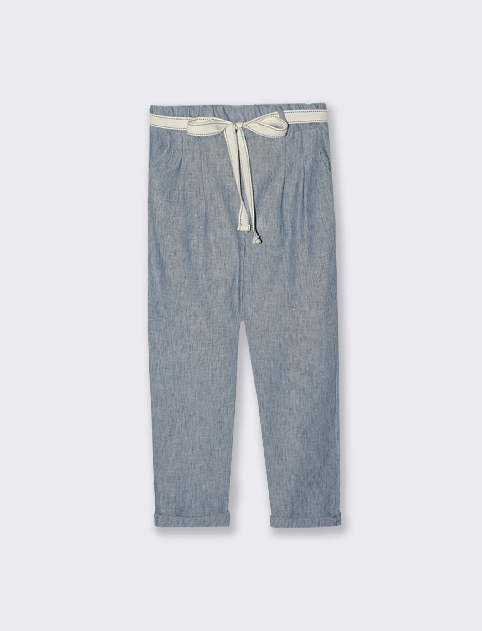 Pantalone con elastico in vita e cintura - Denim - Image 4