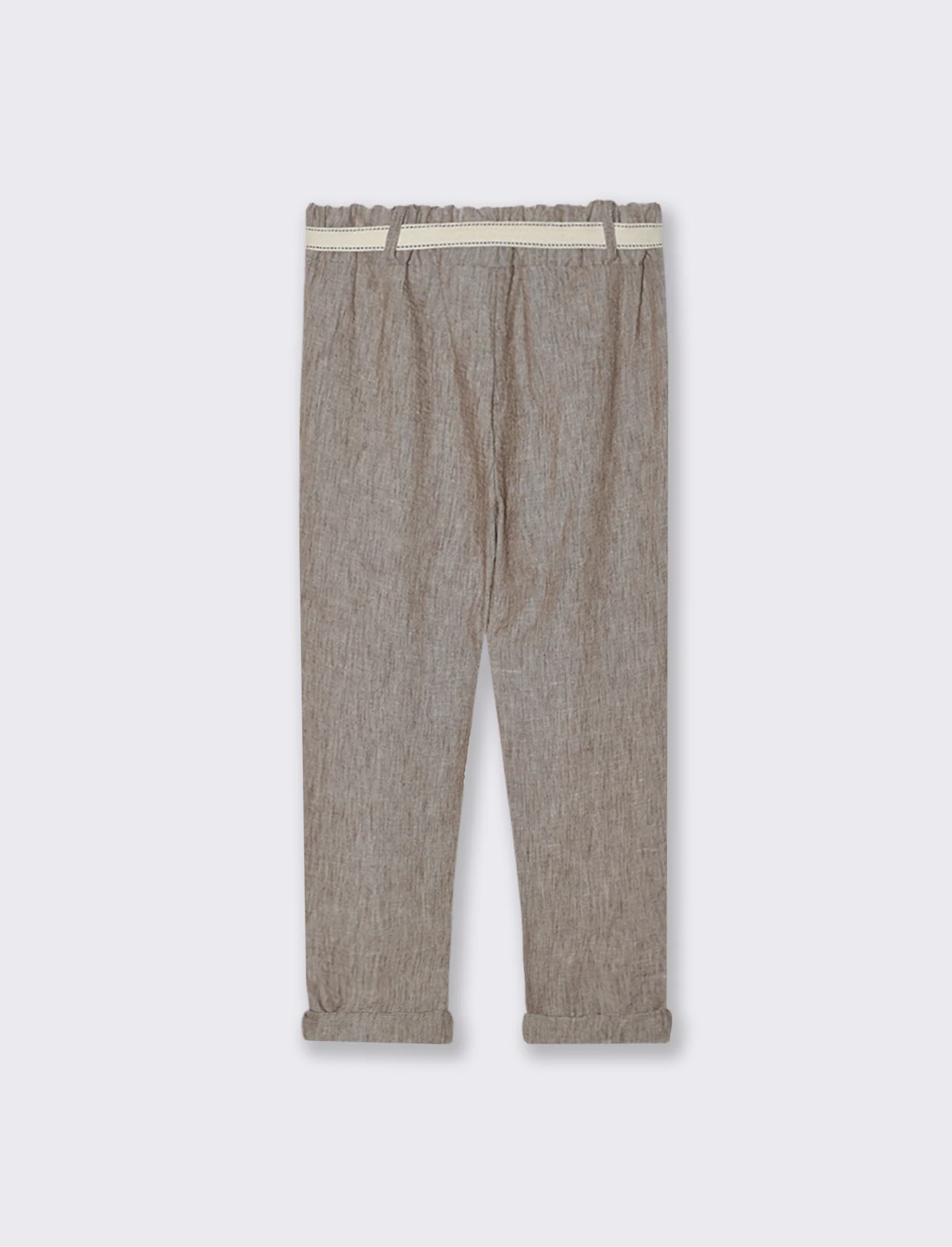 Pantalone con elastico in vita e cintura - Marrone tabacco - Image 2