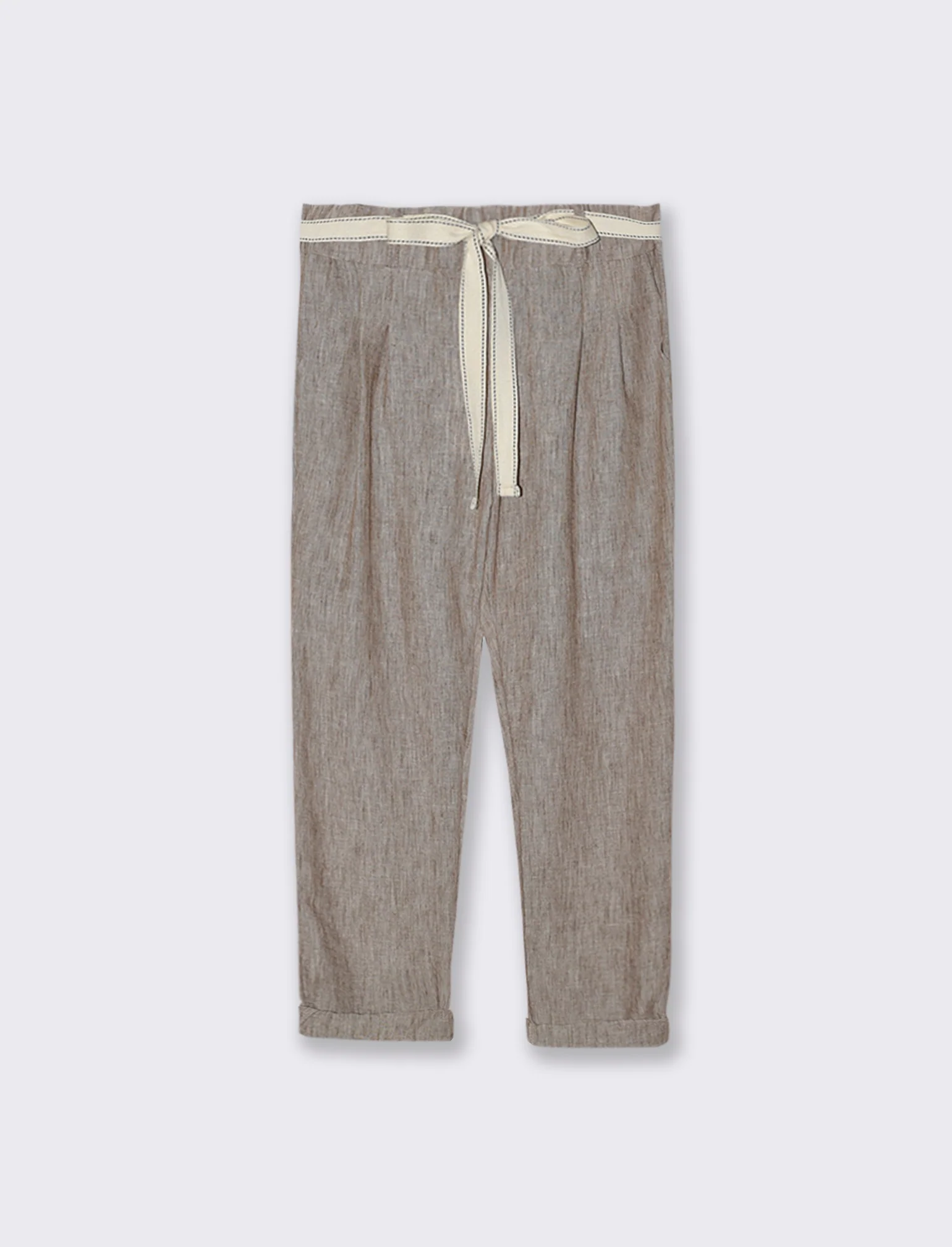 Pantalone con elastico in vita e cintura - Marrone tabacco - Image 4