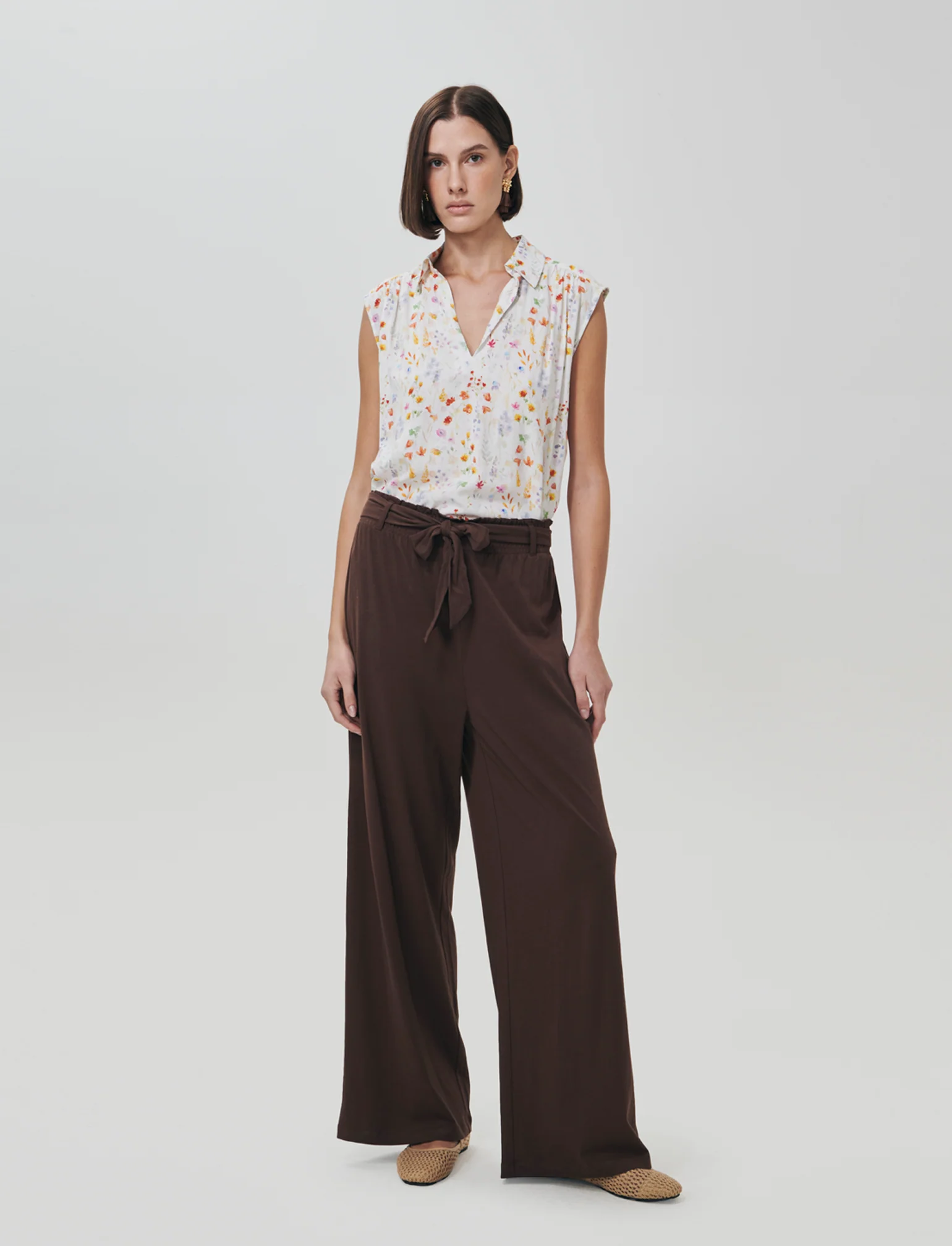 Pantalone con fusciacca e punto smock - Marrone cioccolato - Image 3