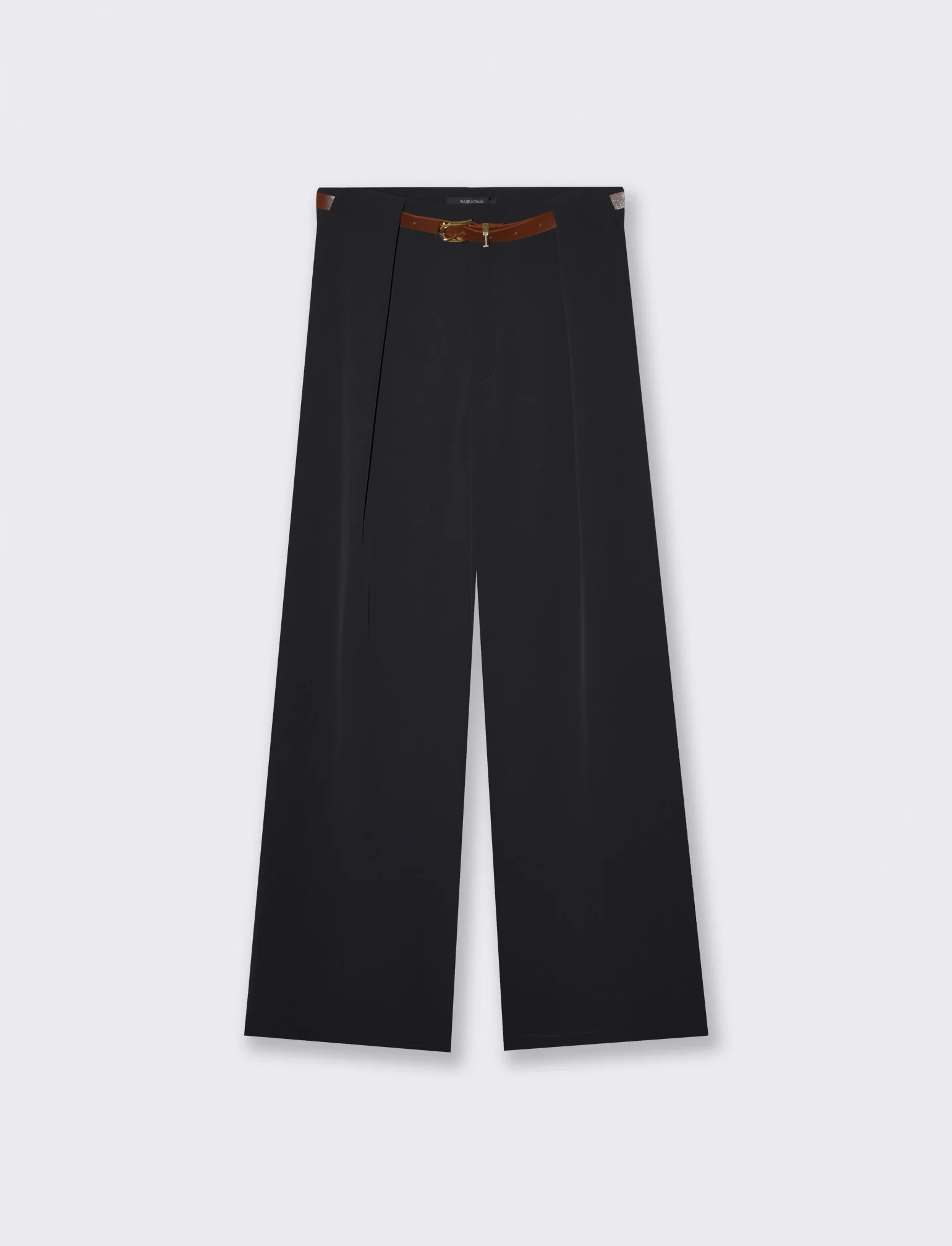 Pantalone con Pieghe e Cintura - Nero