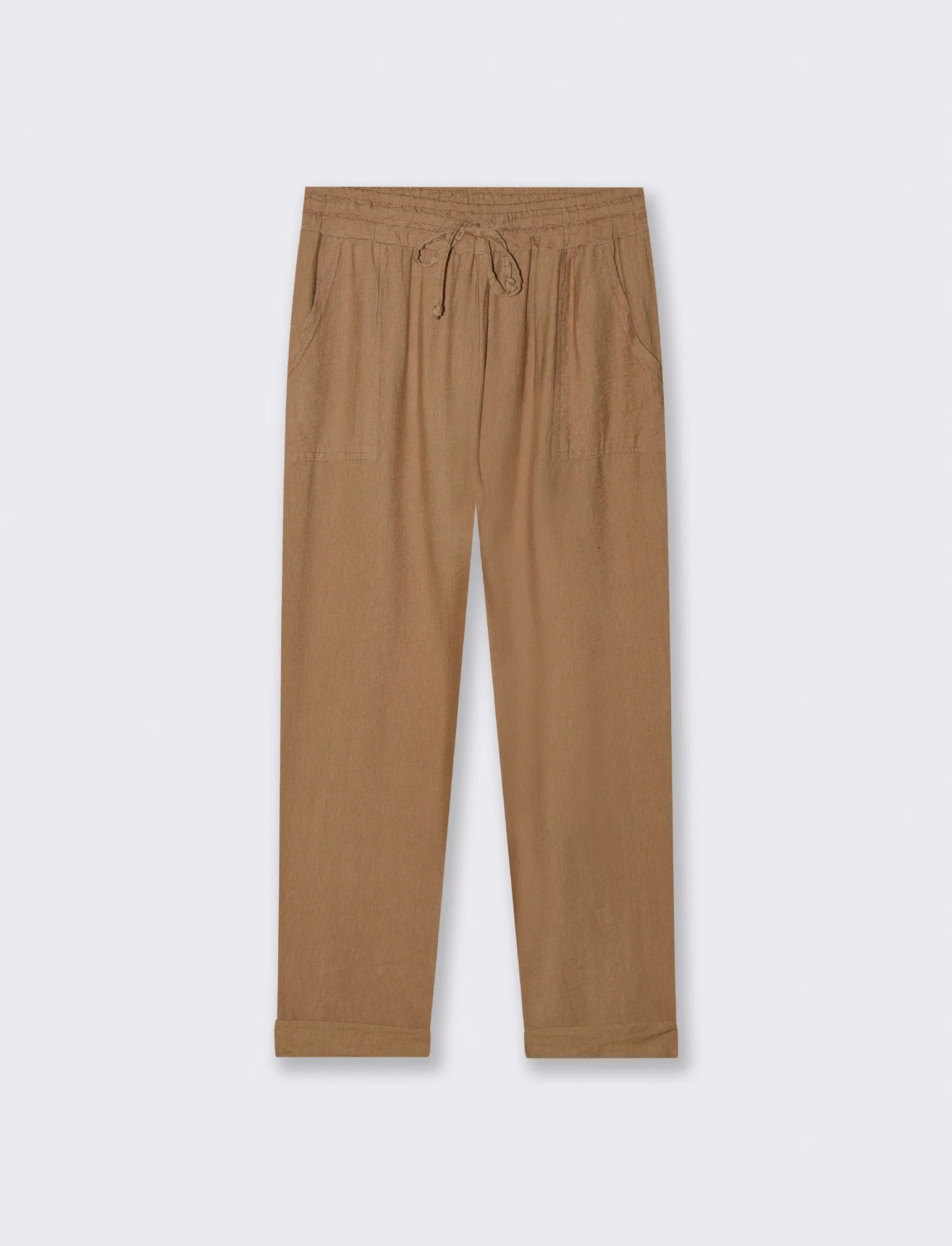 Pantalone con tasche a toppe ed elastico in vita - Cammello - Image 3