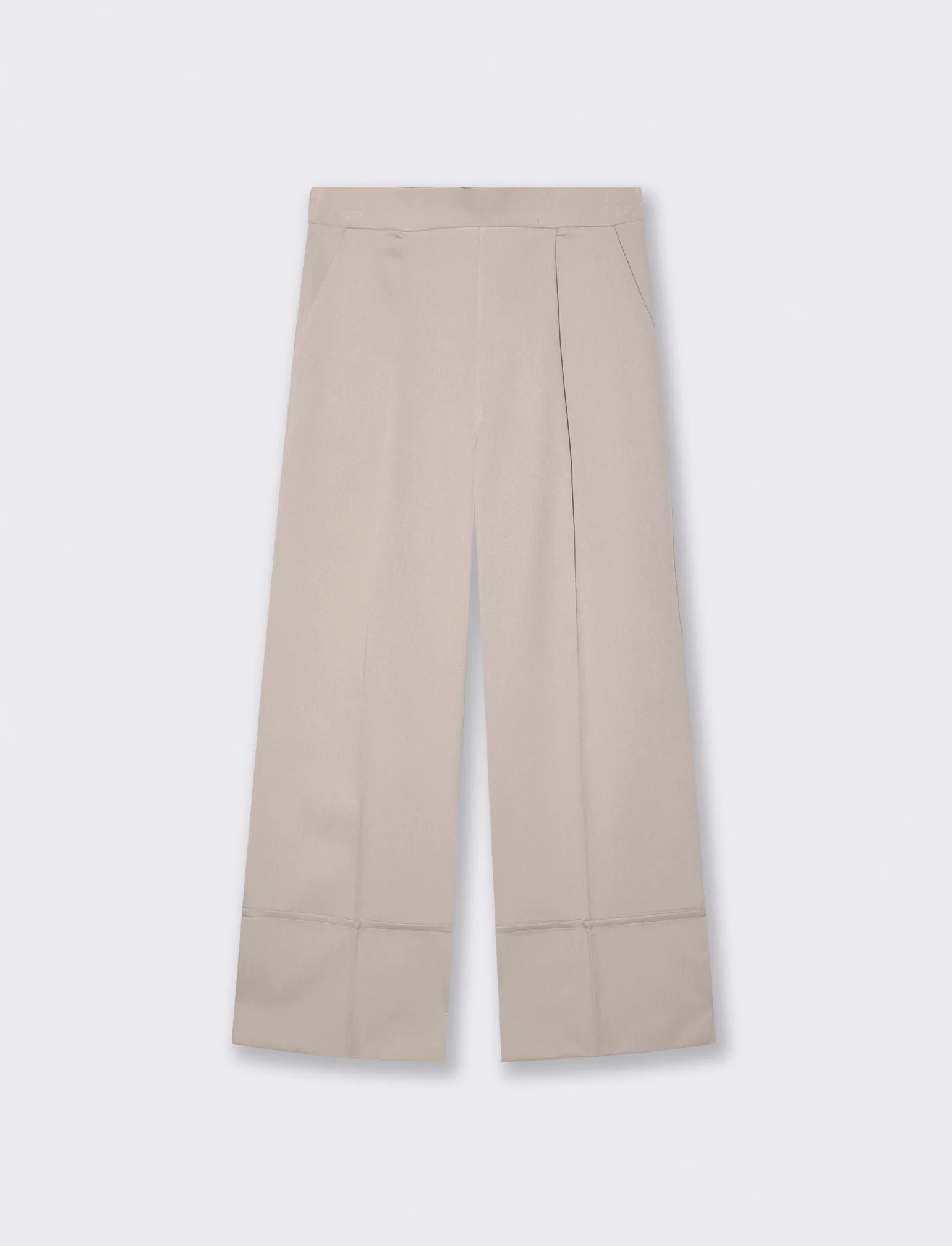 Pantalone Coulotte con Elastico e Risvolto - Beige
