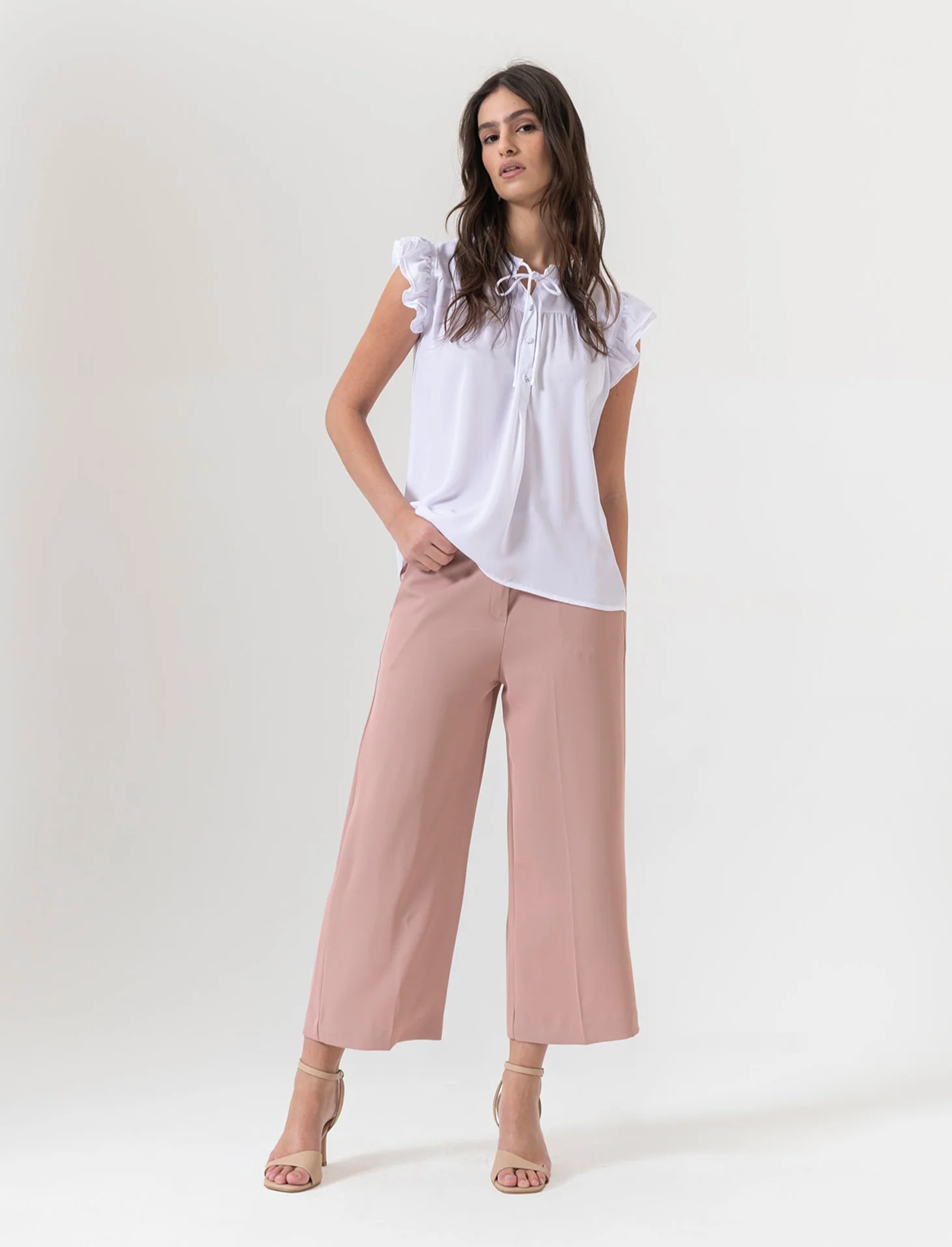 Pantalone coulotte con tasche ed elastico al dietro - Rosa
