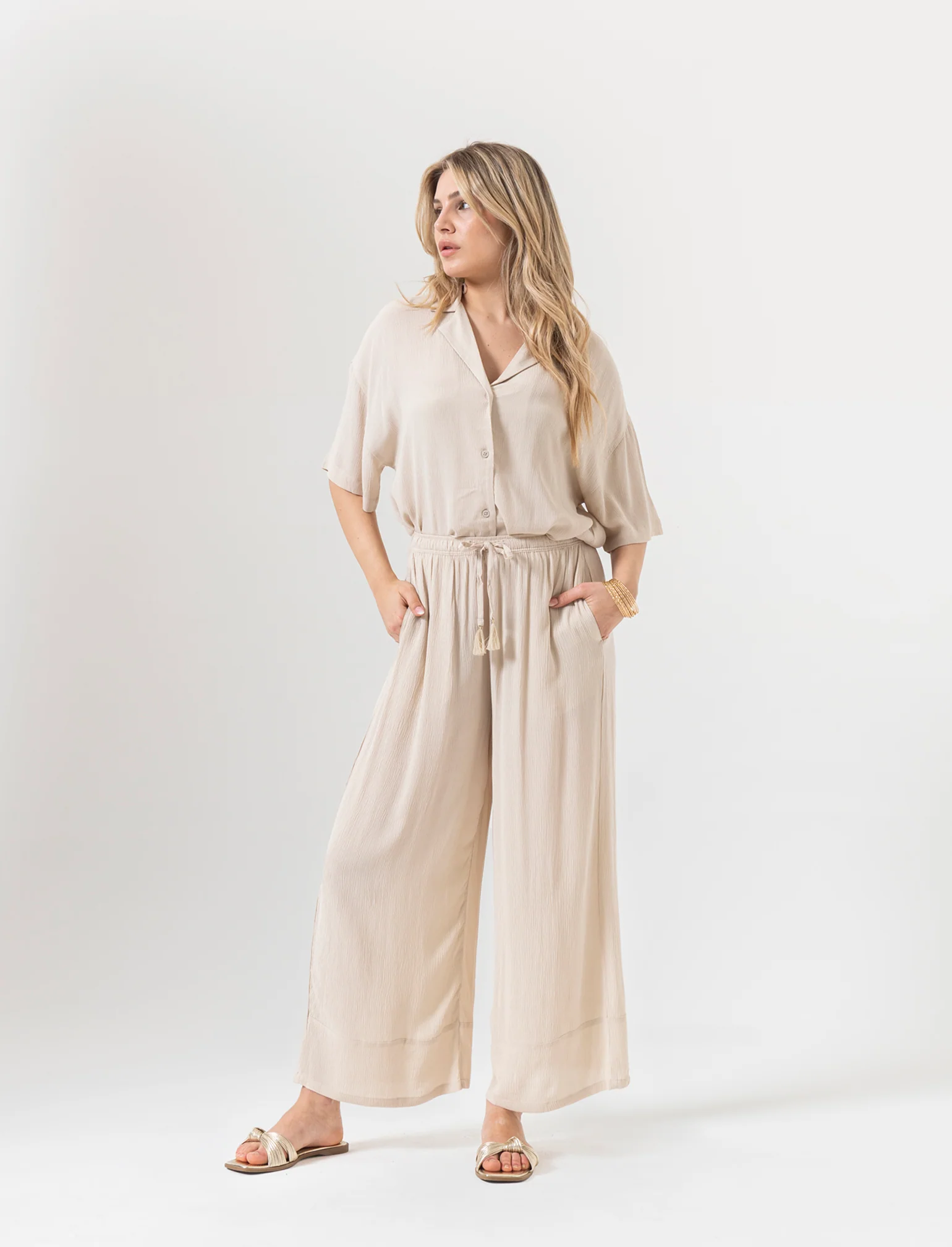 Pantalone coulotte da donna - Beige corda - Image 3