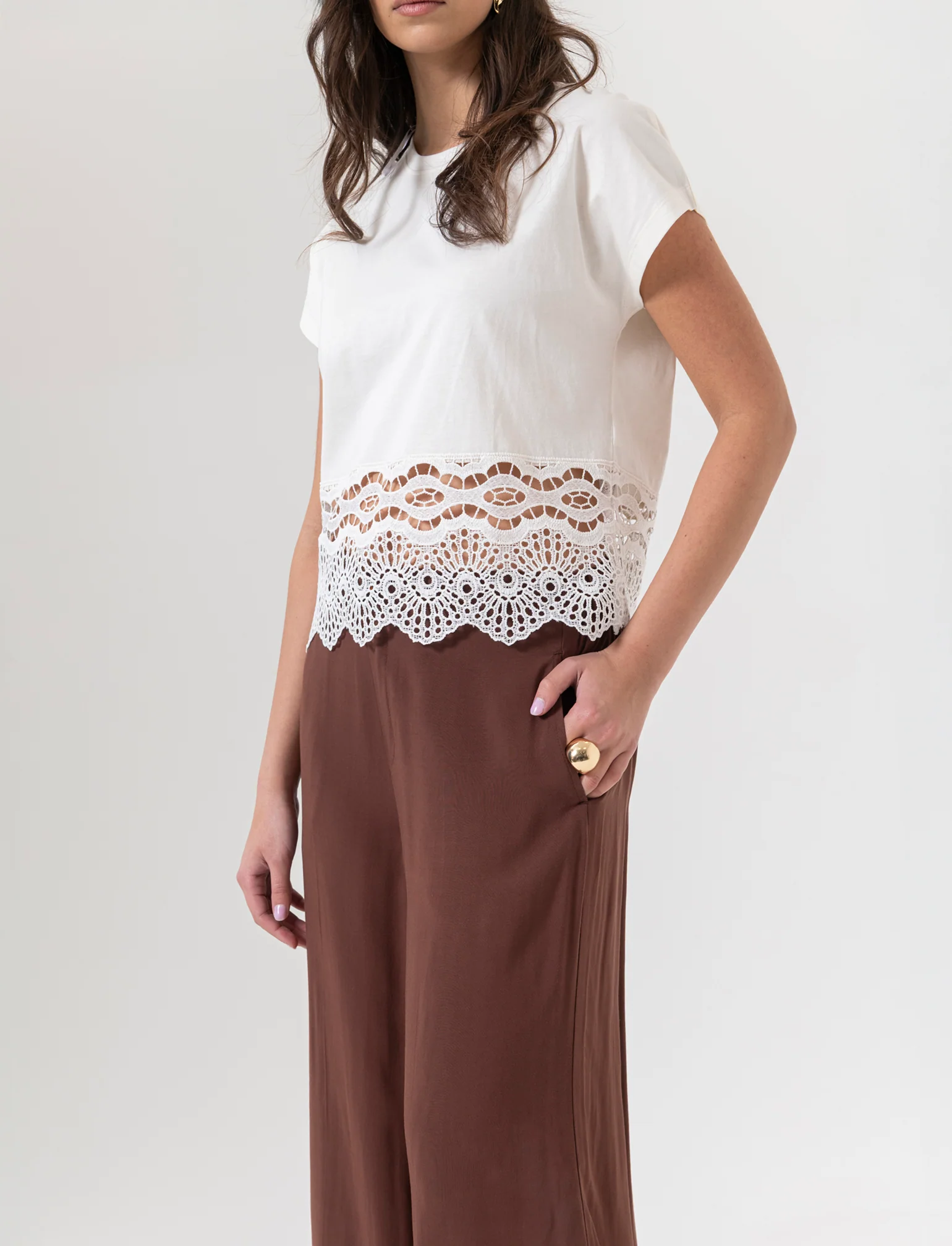 Pantalone coulotte da donna - Caffe' - Image 2