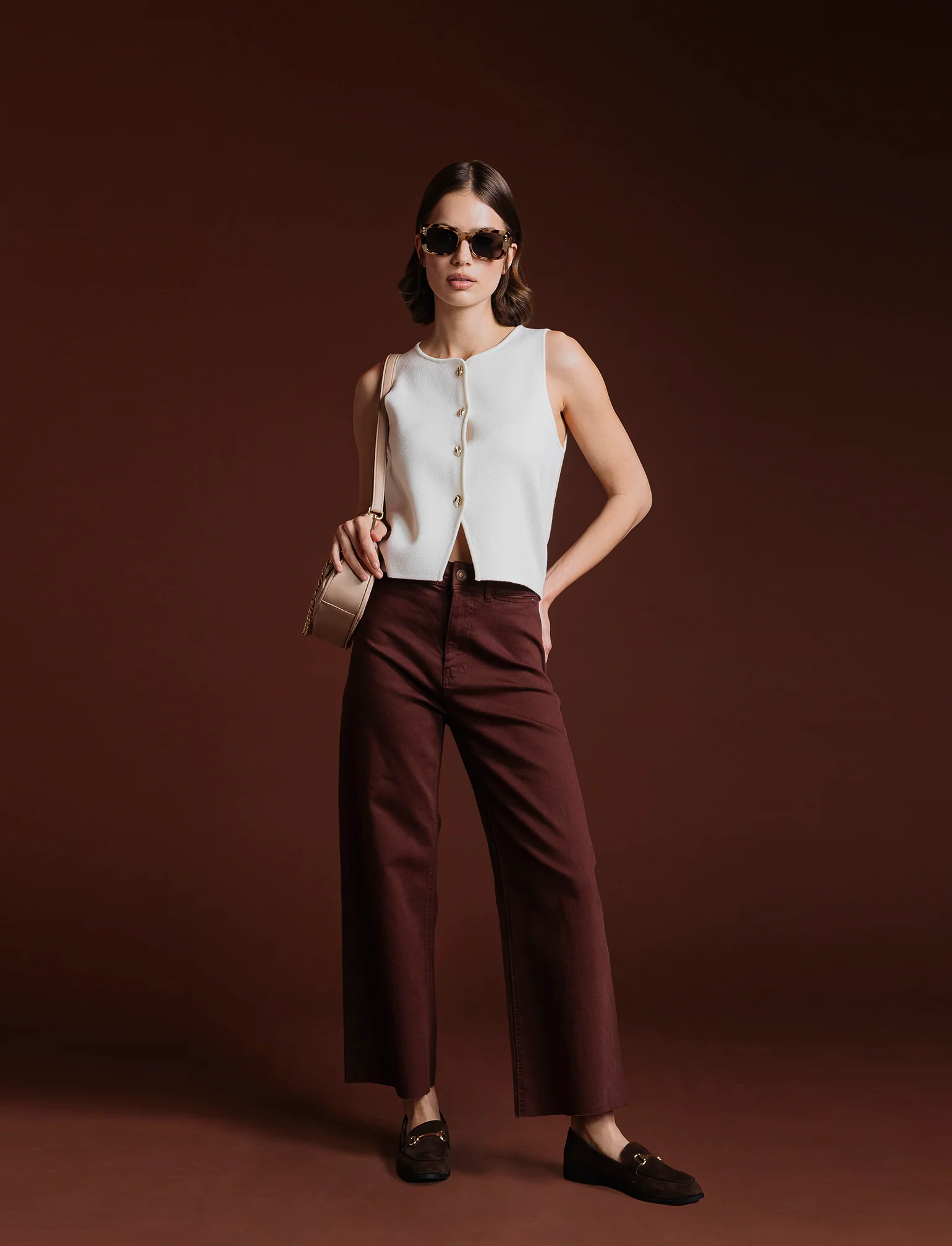 PANTALONE CROP - Marrone cioccolato - Image 2