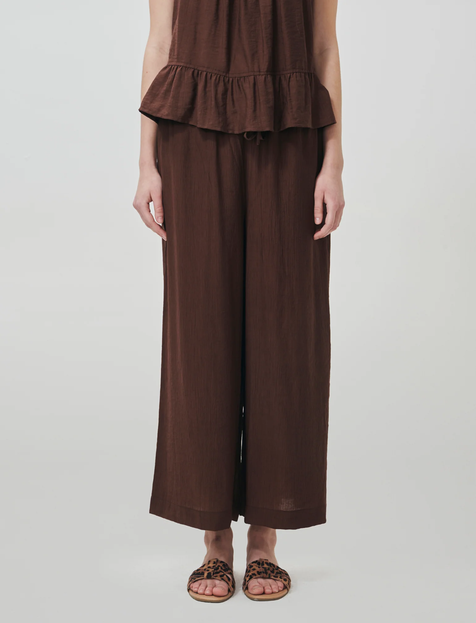 Pantalone Culotte con Elastico in Vita - Marrone cioccolato
