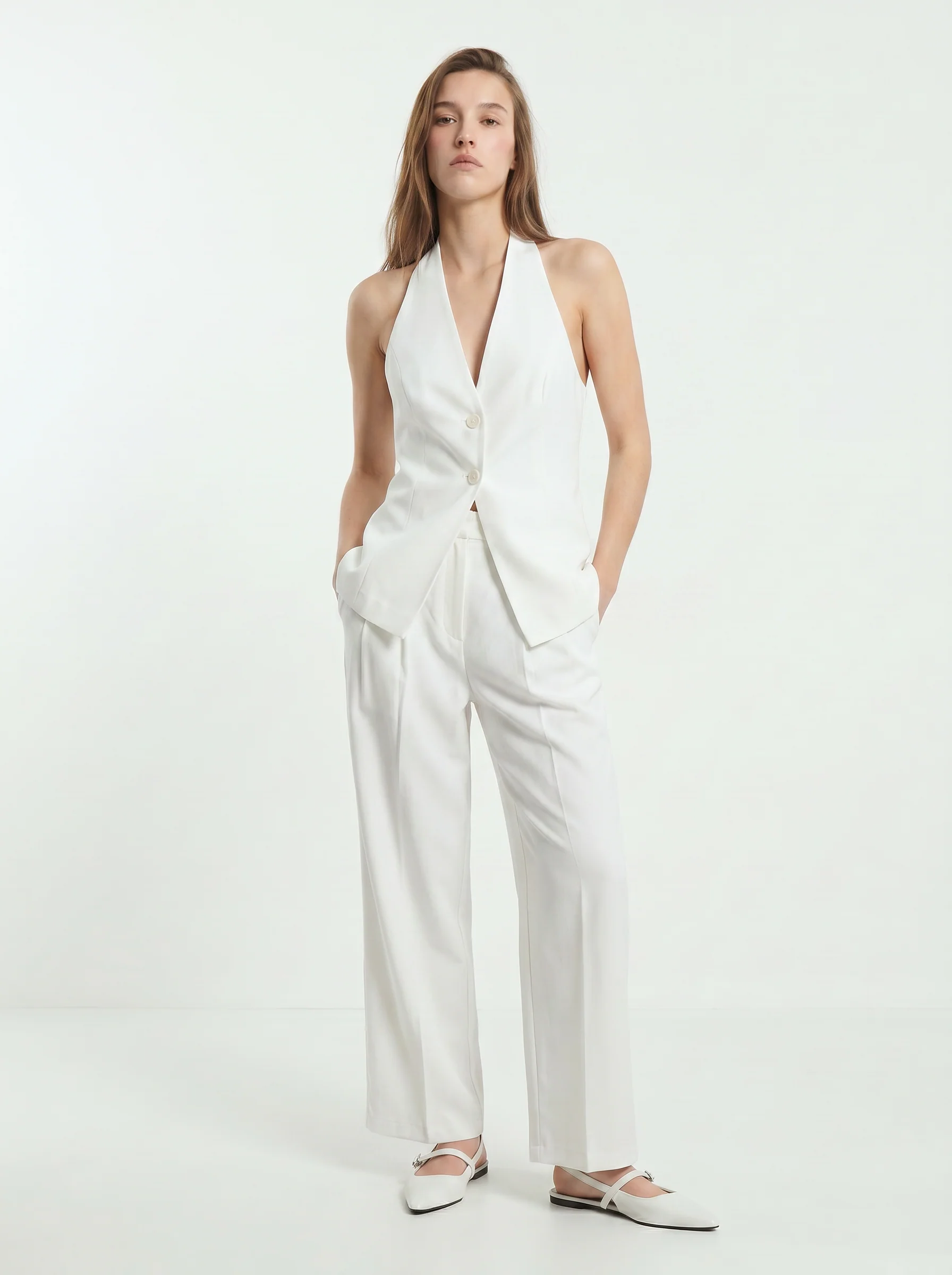 Pantalone Dritto con Pinces - Bianco - Image 4