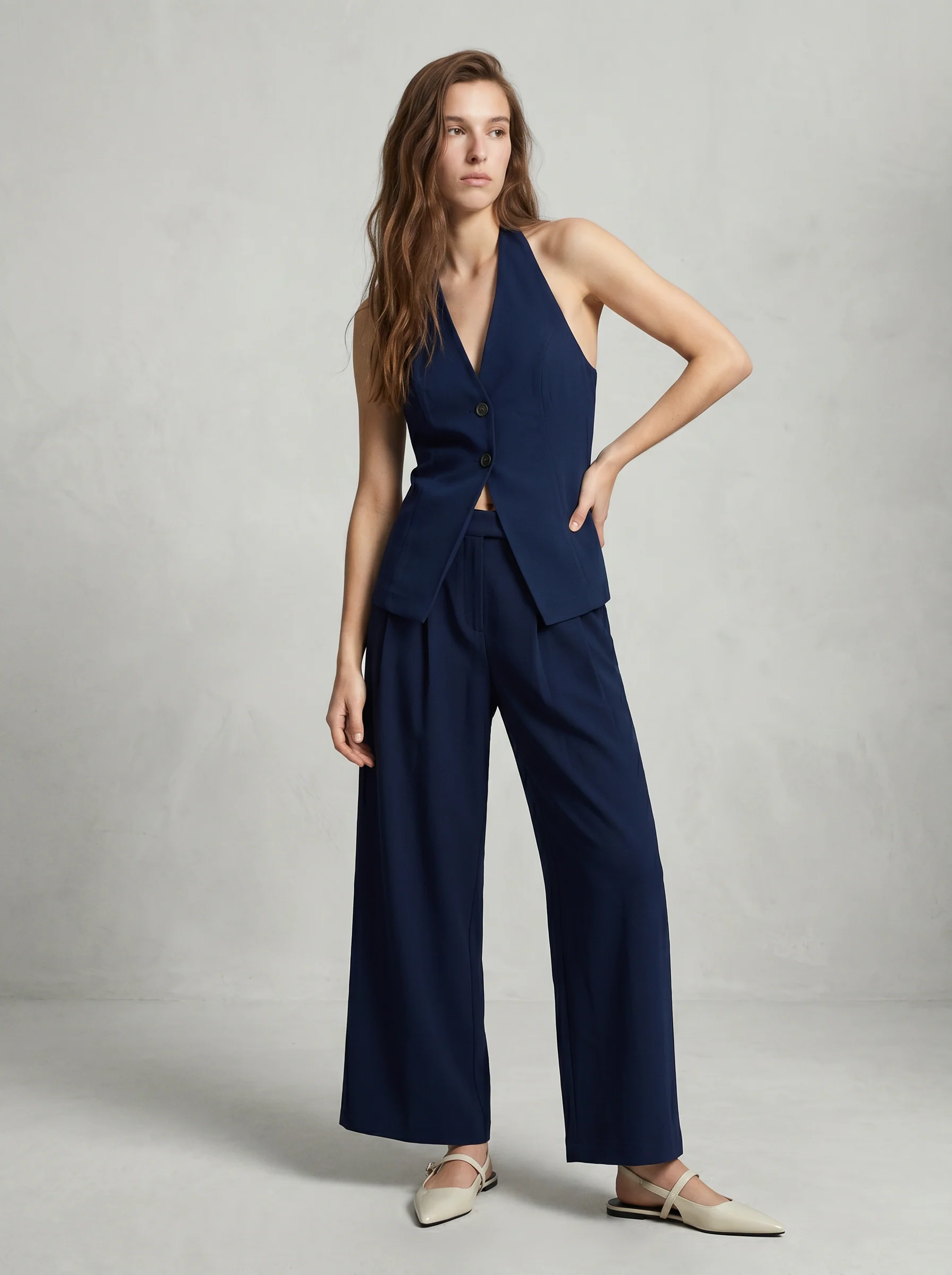 Pantalone Dritto con Pinces - Blu - Image 3