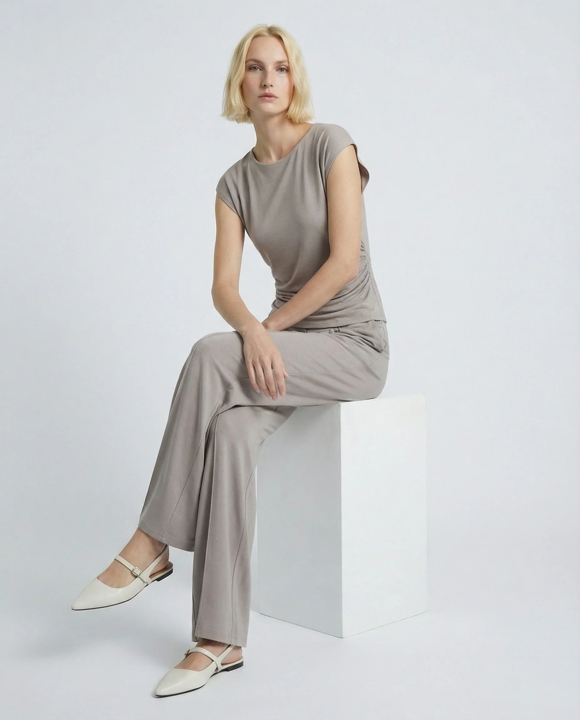 Pantalone Dritto Elastico - Grigio fango - Image 3
