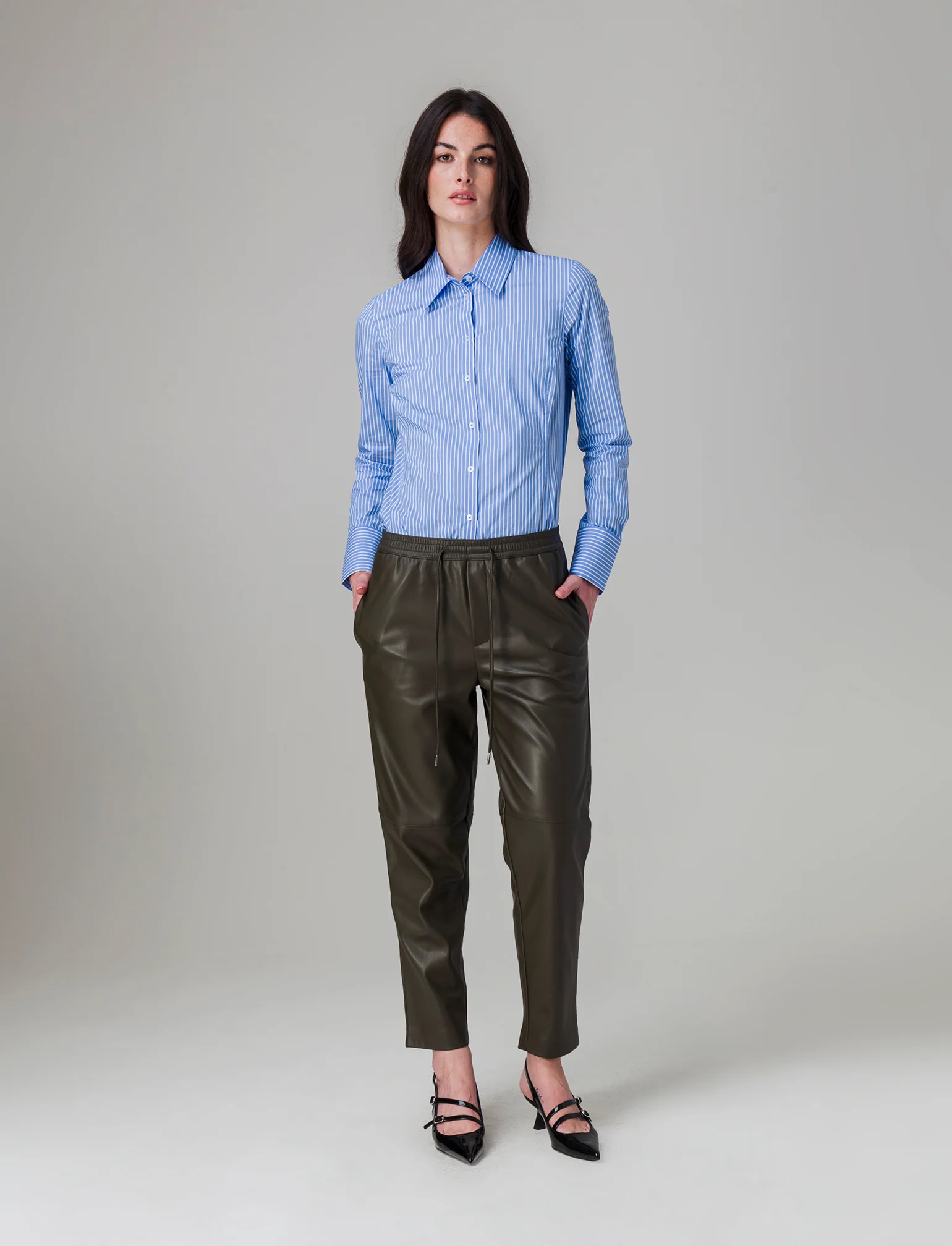 Pantalone effetto pelle da donna - Verde militare - Image 3