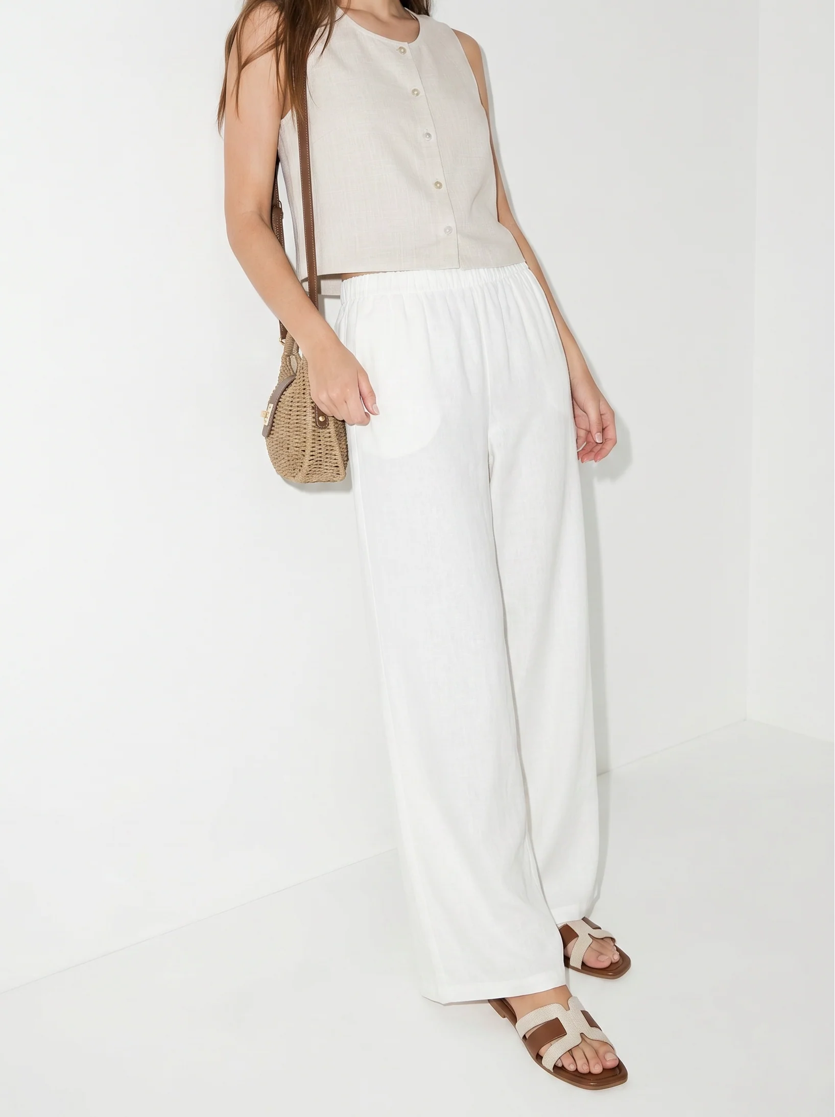 Pantalone Elasticizzato con Vestibilità Orbida - Bianco - Image 3