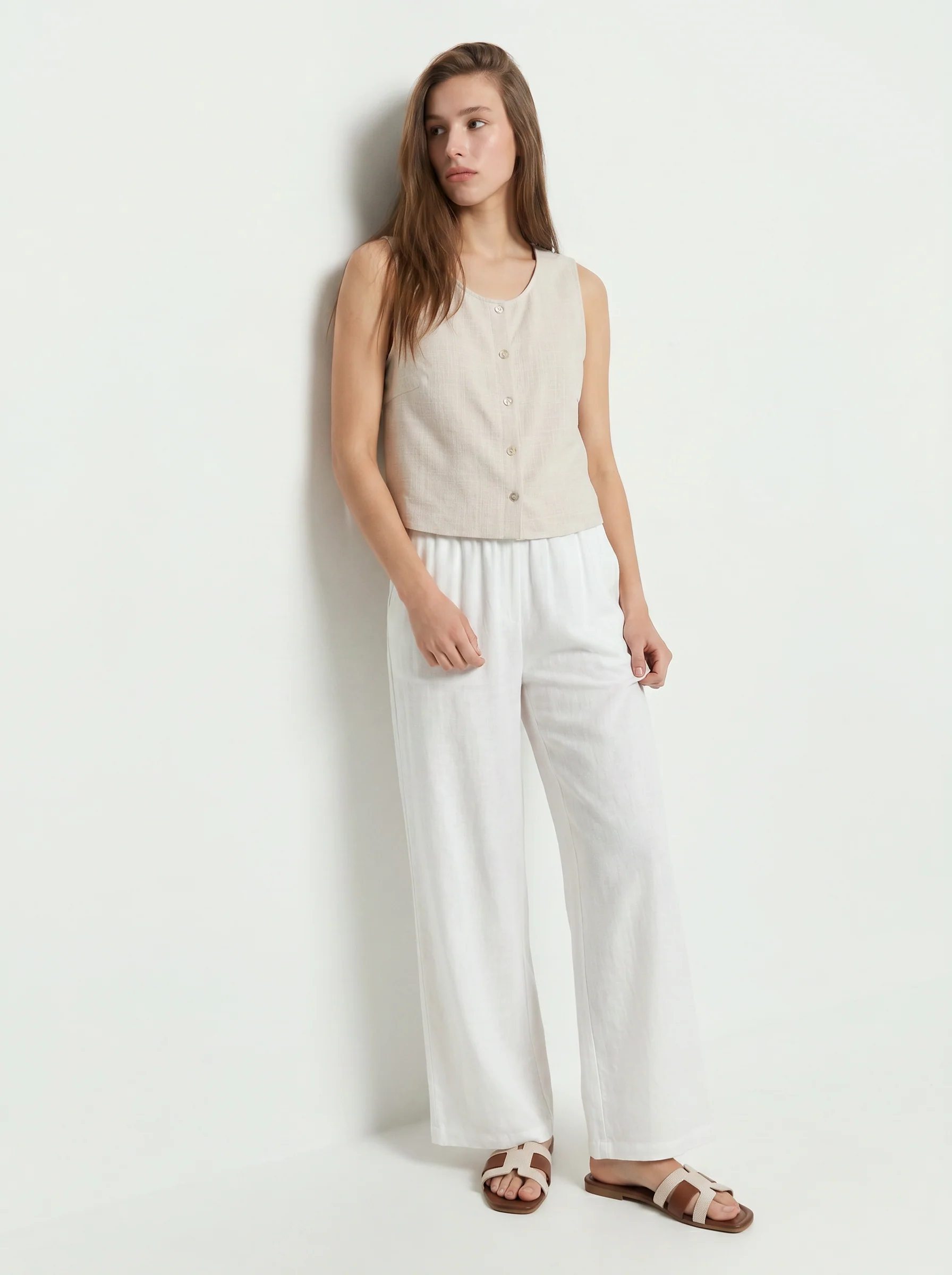 Pantalone Elasticizzato con Vestibilità Orbida - Bianco - Image 4