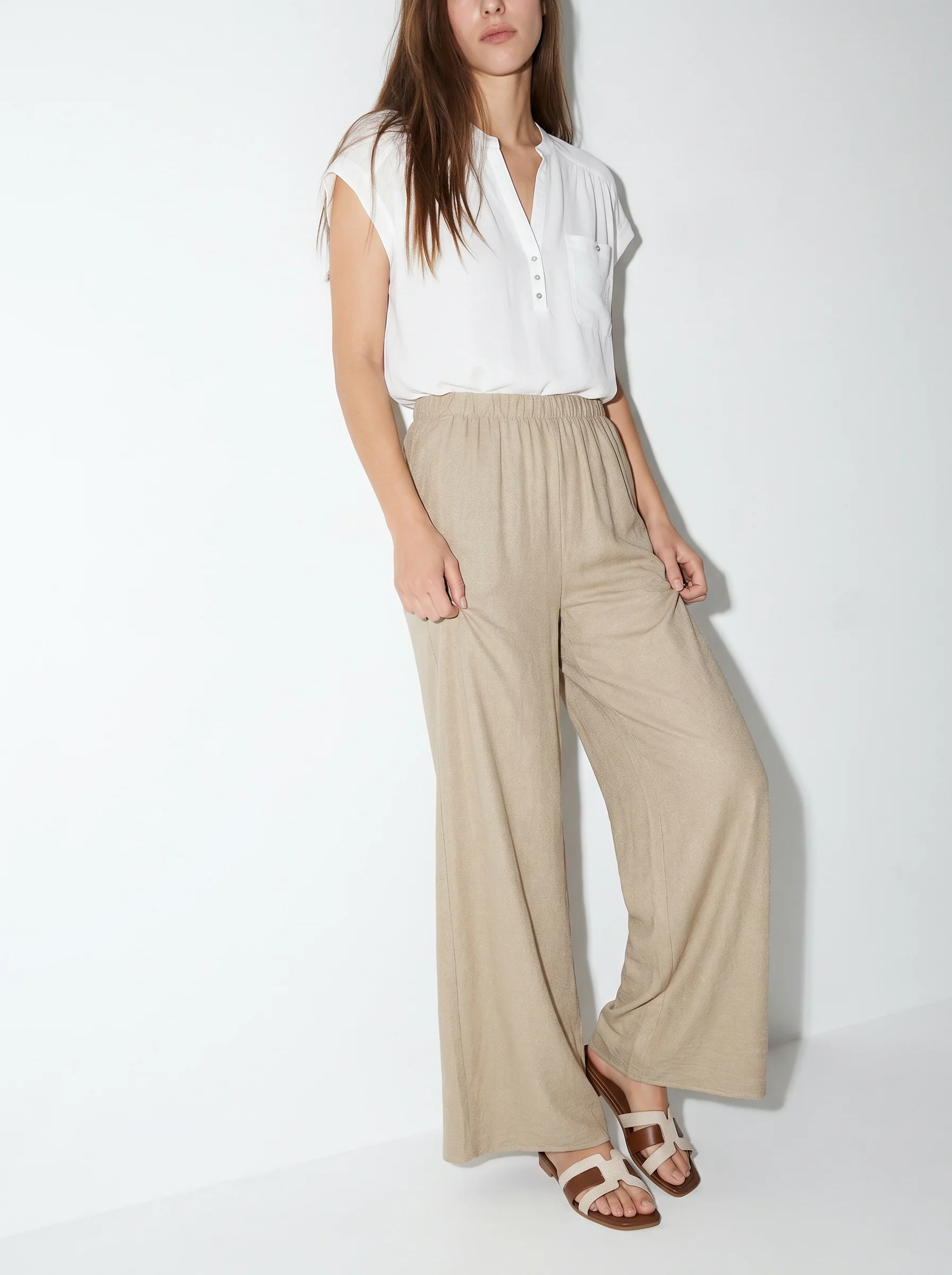 Pantalone Elasticizzato con Vestibilità Orbida - Grigio fango - Image 4