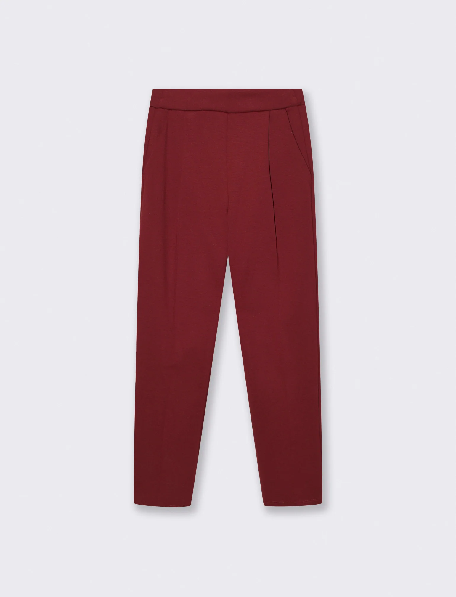 Pantalone elegante con taglio dritto, pieghe frontali e cintura rivestita - Bordeaux