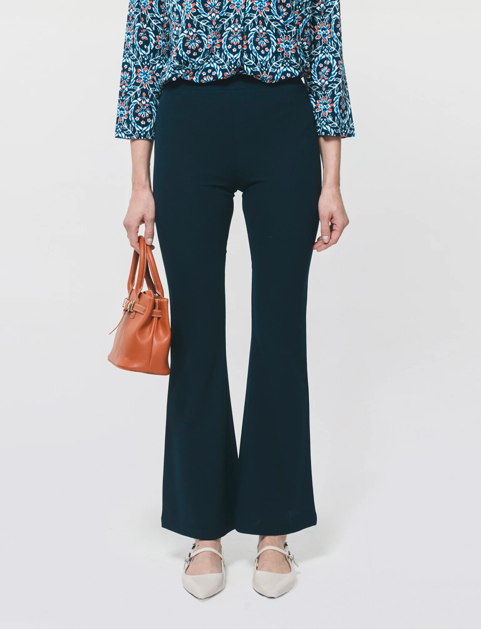 Pantalone Flare con Banda Elastica Vita - Blu - Image 3