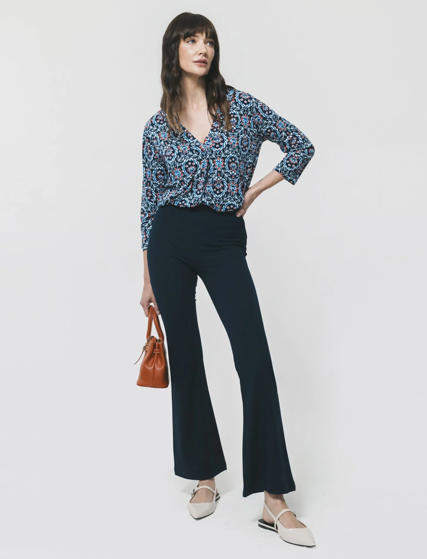 Pantalone Flare con Banda Elastica Vita - Blu - Image 4