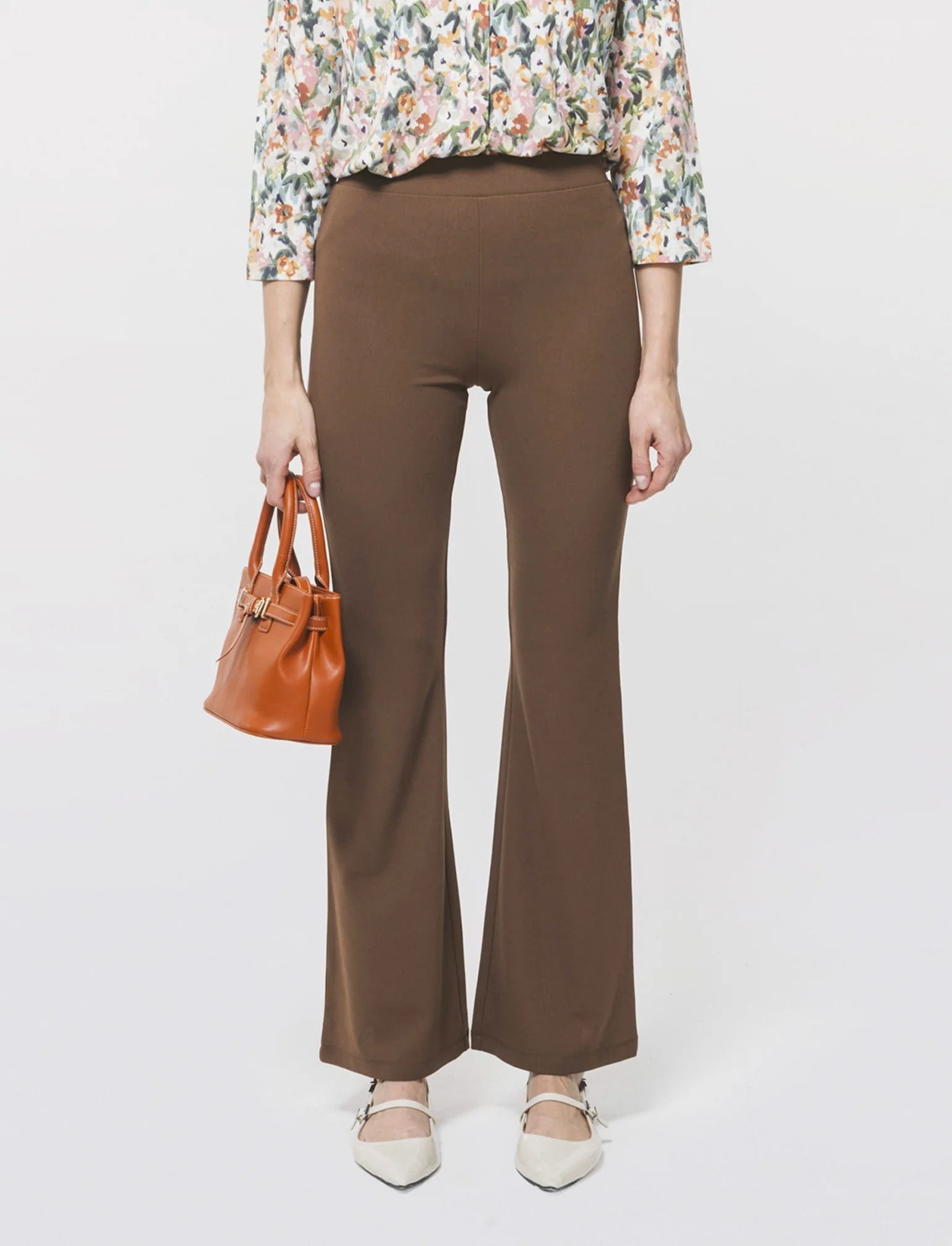 Pantalone Flare con Banda Elastica Vita - Marrone - Image 3