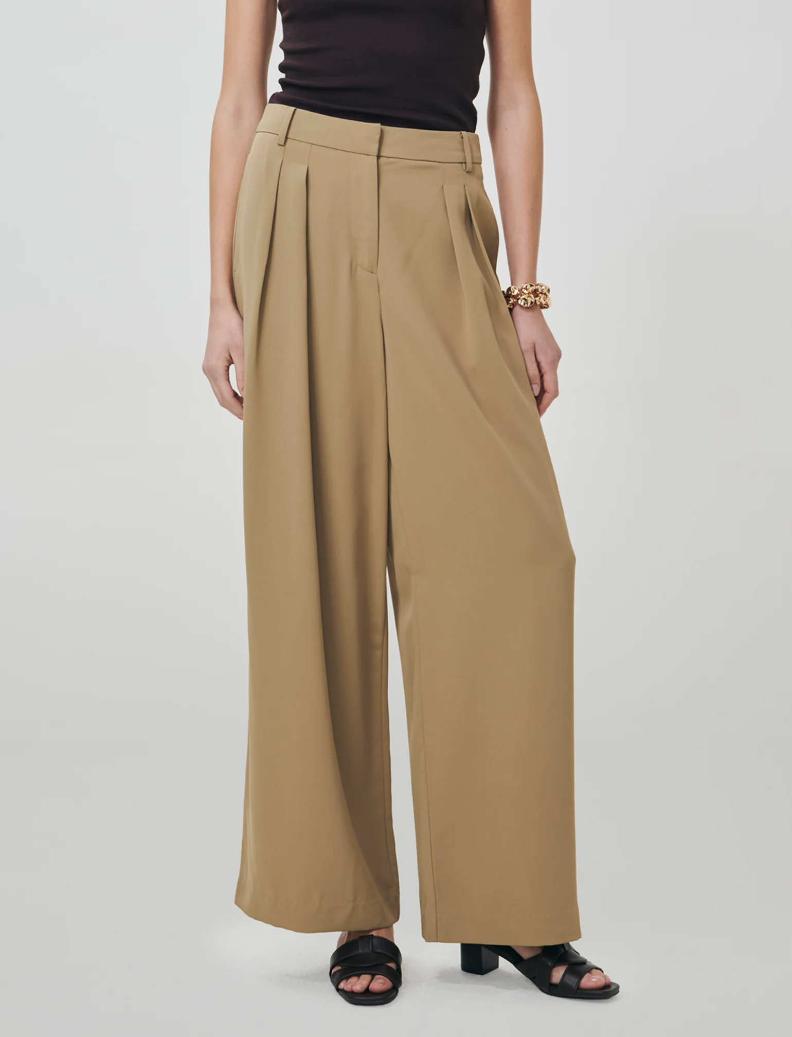 Pantalone Gamba Dritta con Tasche Americane - Beige fieno