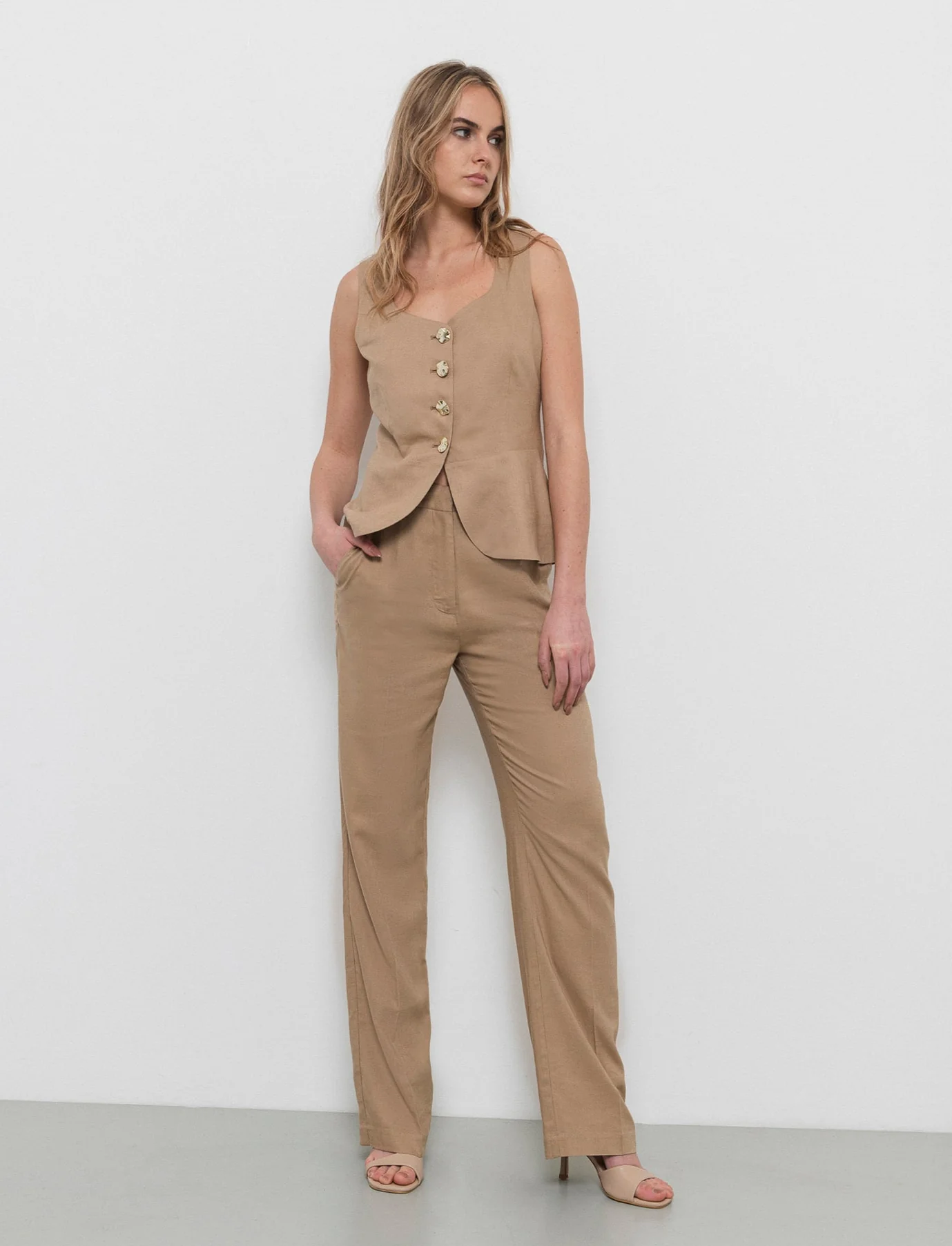 Pantalone gamba dritta da donna - Caramello - Image 3