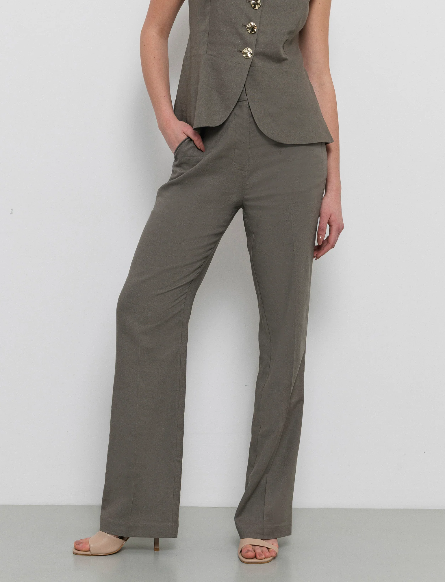 Pantalone gamba dritta da donna - Verde salvia - Image 3