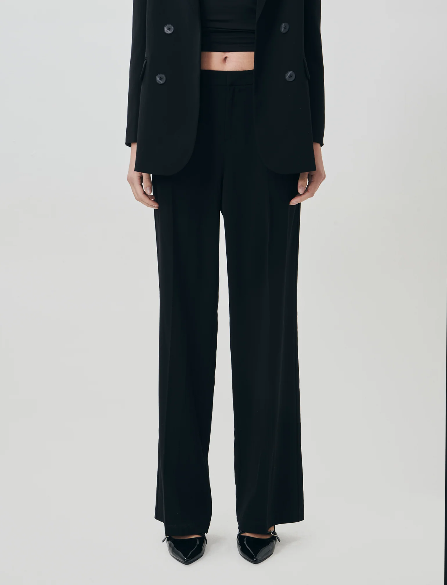 Pantalone Gamba Larga con Pinces Retro - Nero - Image 2