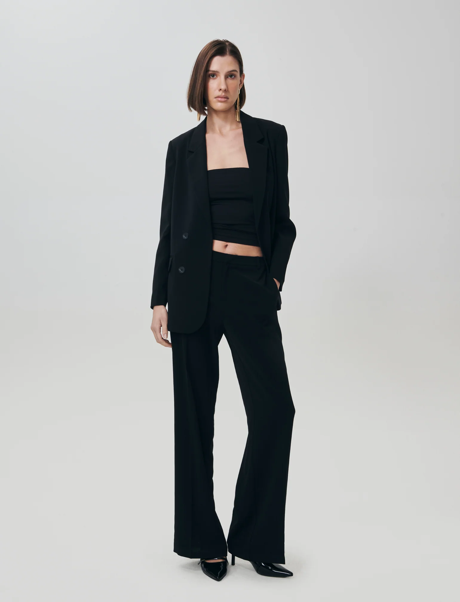 Pantalone Gamba Larga con Pinces Retro - Nero - Image 3