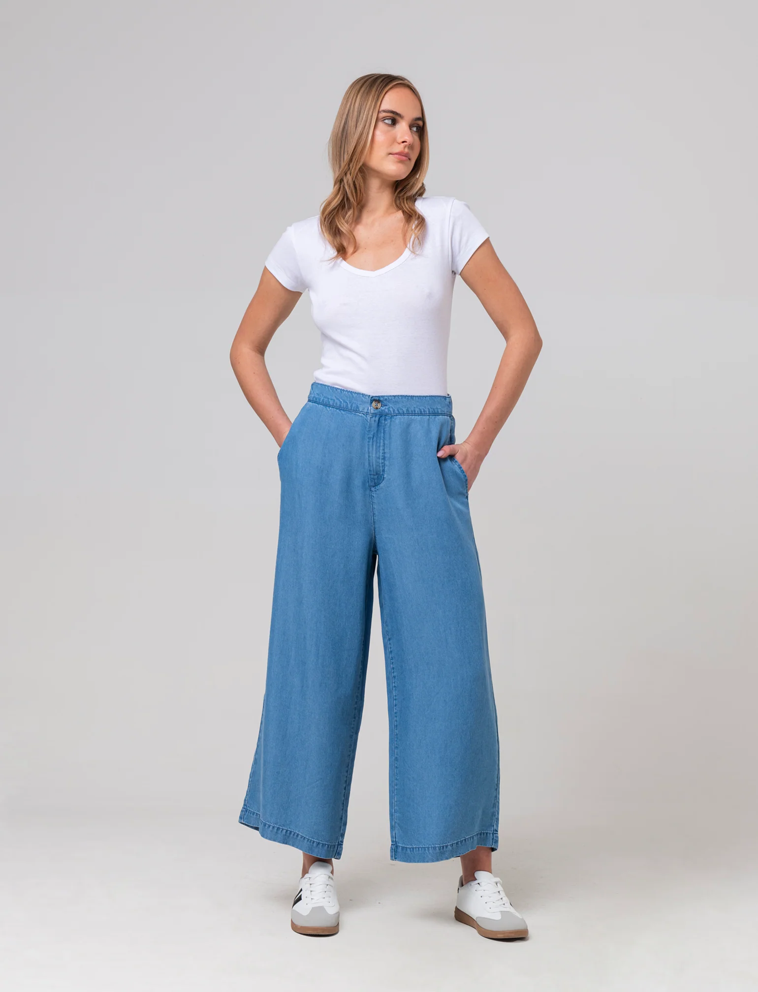 Pantalone gamba larga da donna - Denim - Image 2