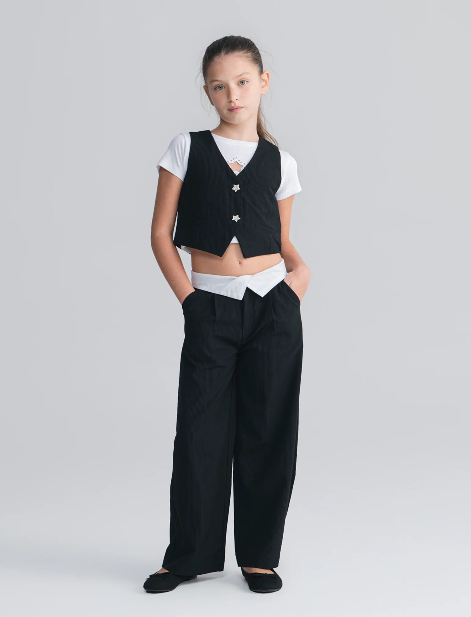 Pantalone gamba larga effetto gessato - Righe - Image 3