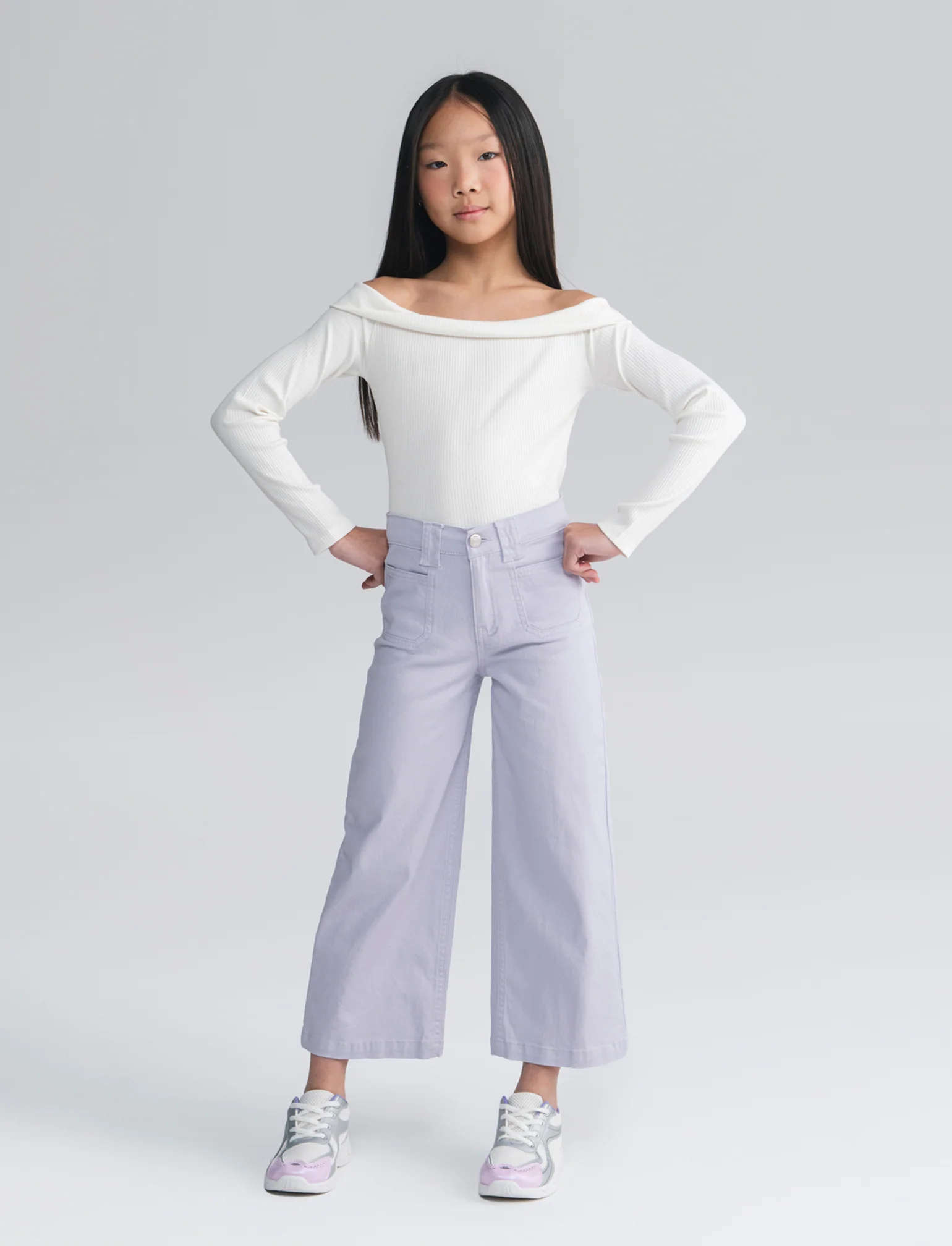Pantalone gamba larga in cotone per bambina - Lilla - Image 3