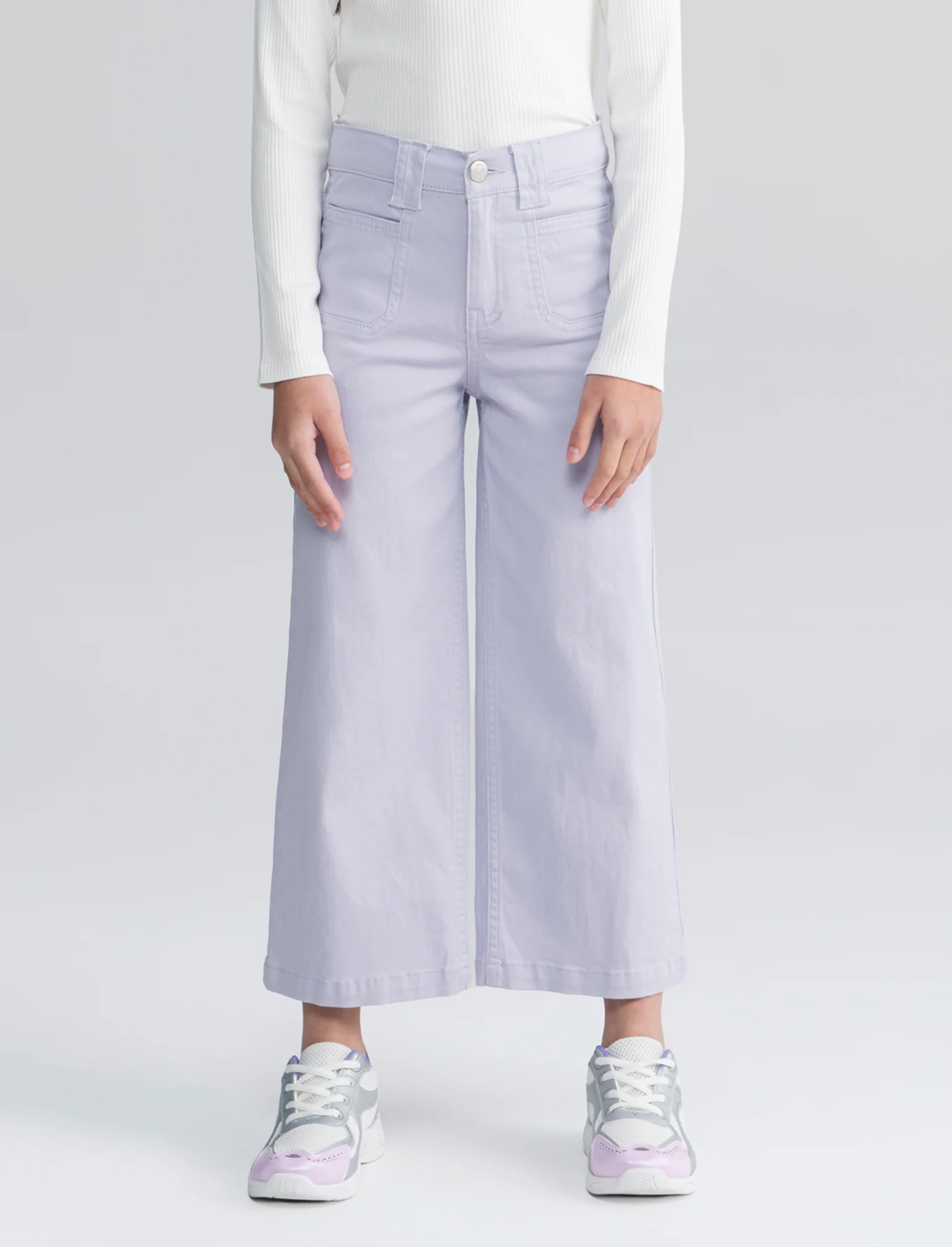Pantalone gamba larga in cotone per bambina - Lilla - Image 4