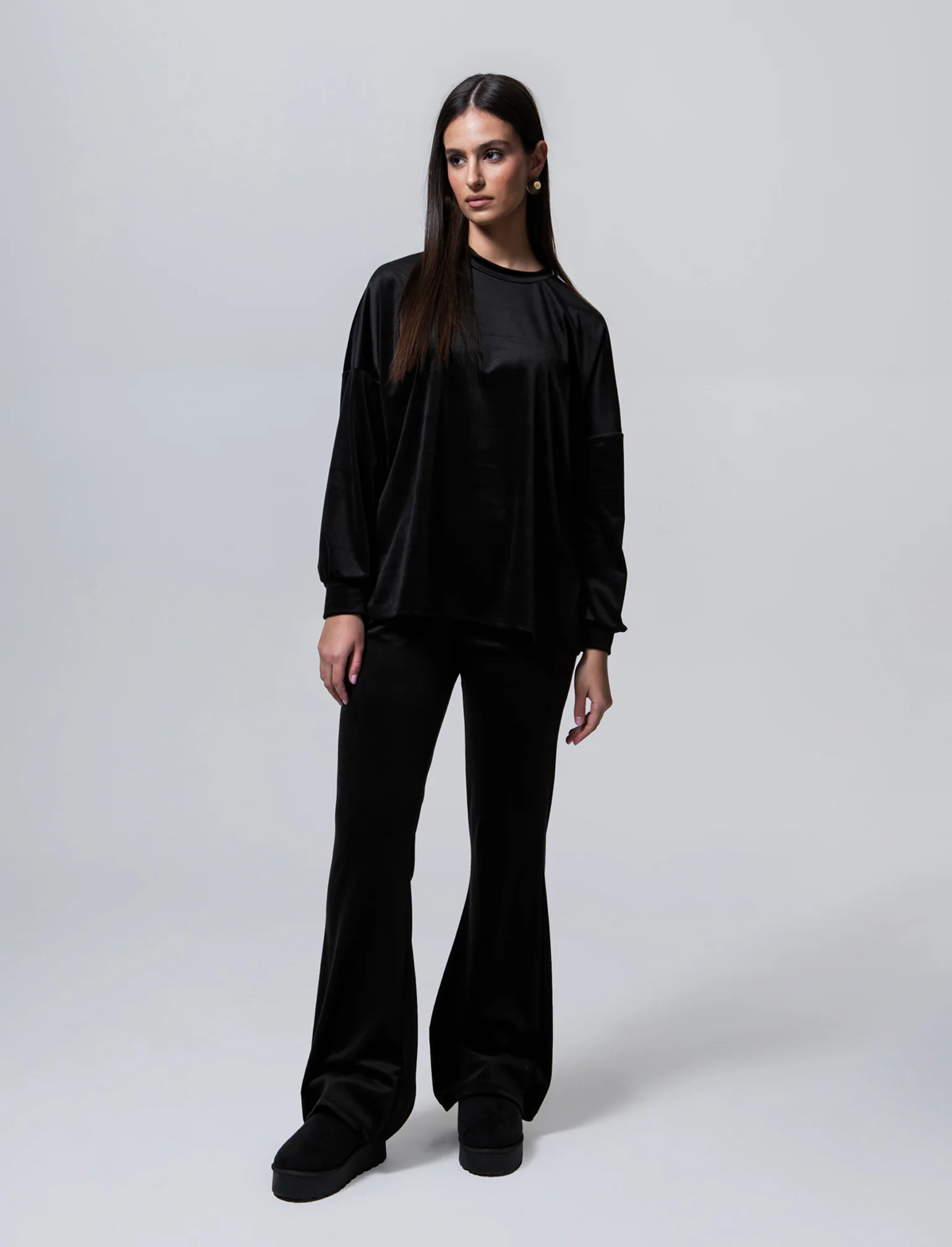 Pantalone in ciniglia con elastico in vita - Nero - Image 3