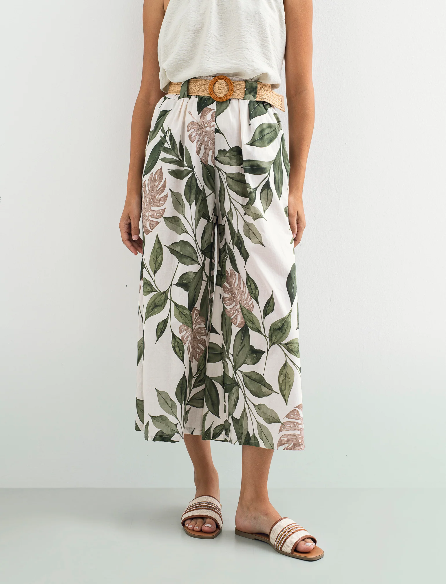 Pantalone in cotone stampato con cintura - var 3