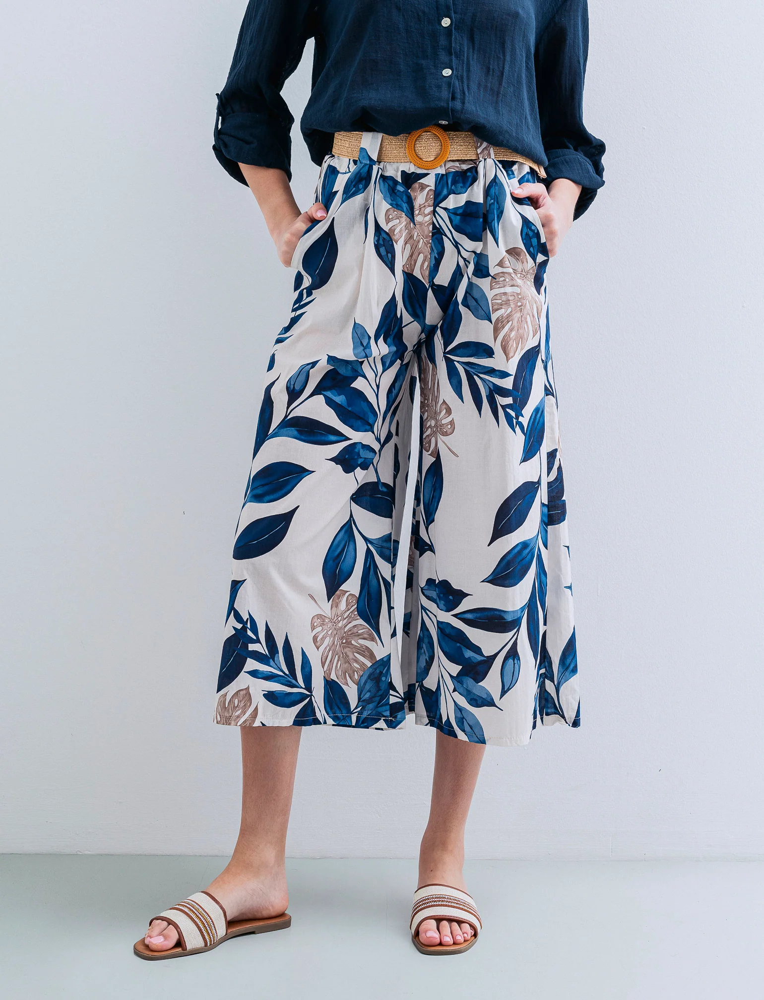 Pantalone in cotone stampato con cintura - Var 4