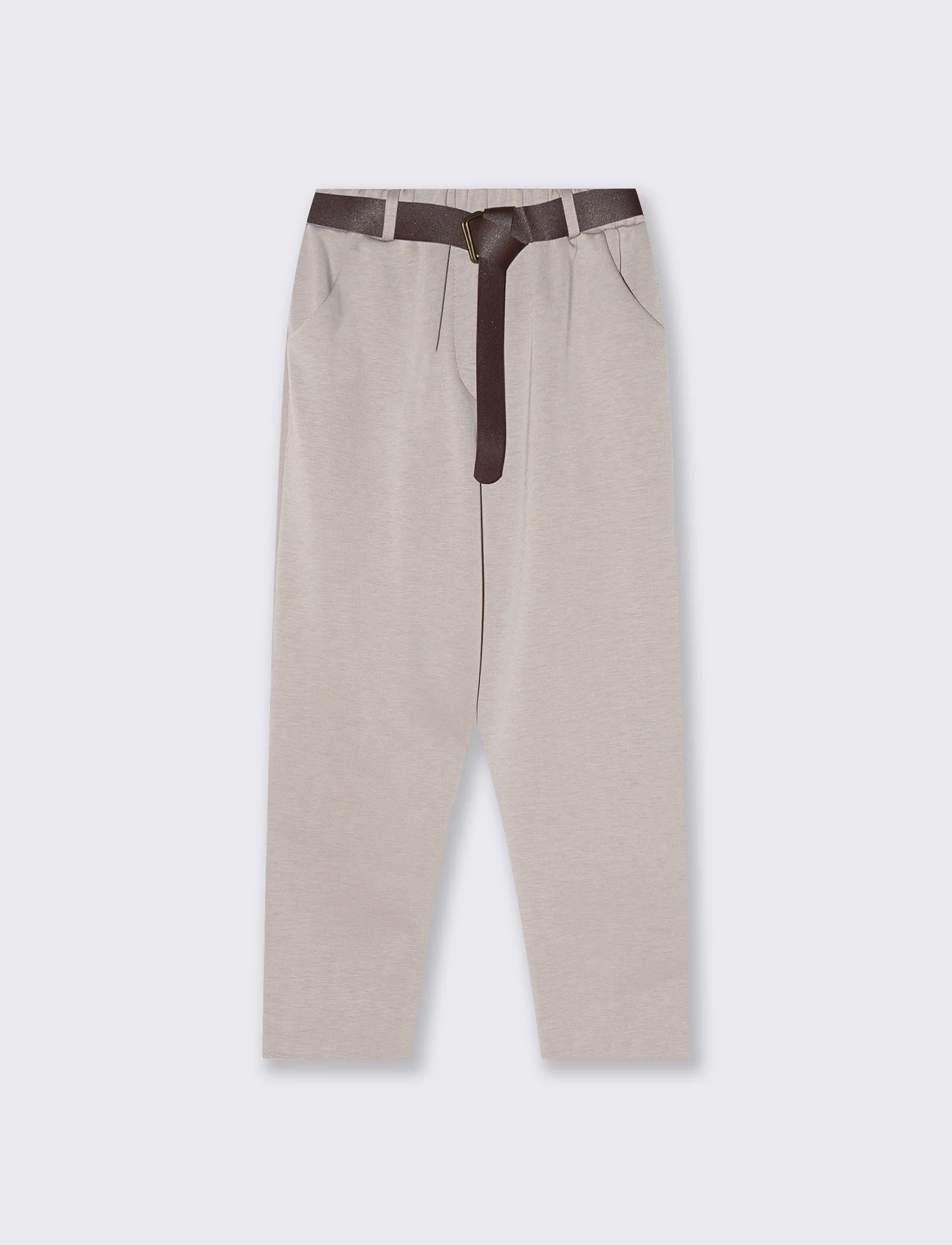 Pantalone in maglia con cintura elegante - Grigio fango