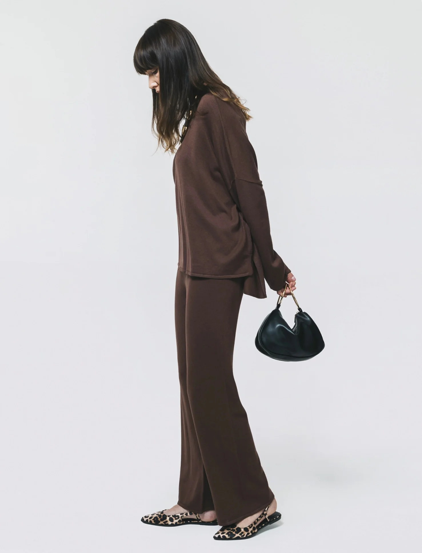 Pantalone in Maglia con Elastico Vita - Marrone