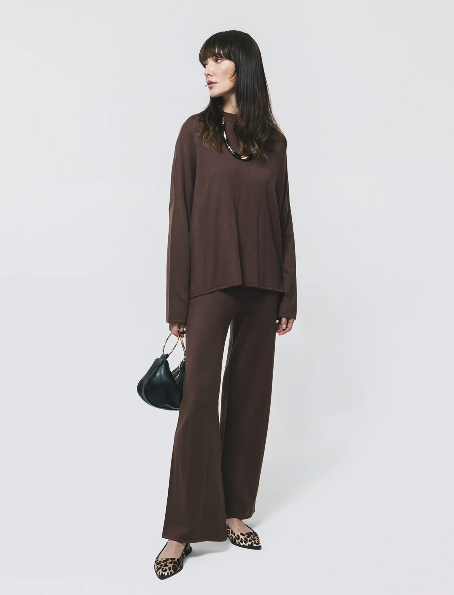 Pantalone in Maglia con Elastico Vita - Marrone - Image 2