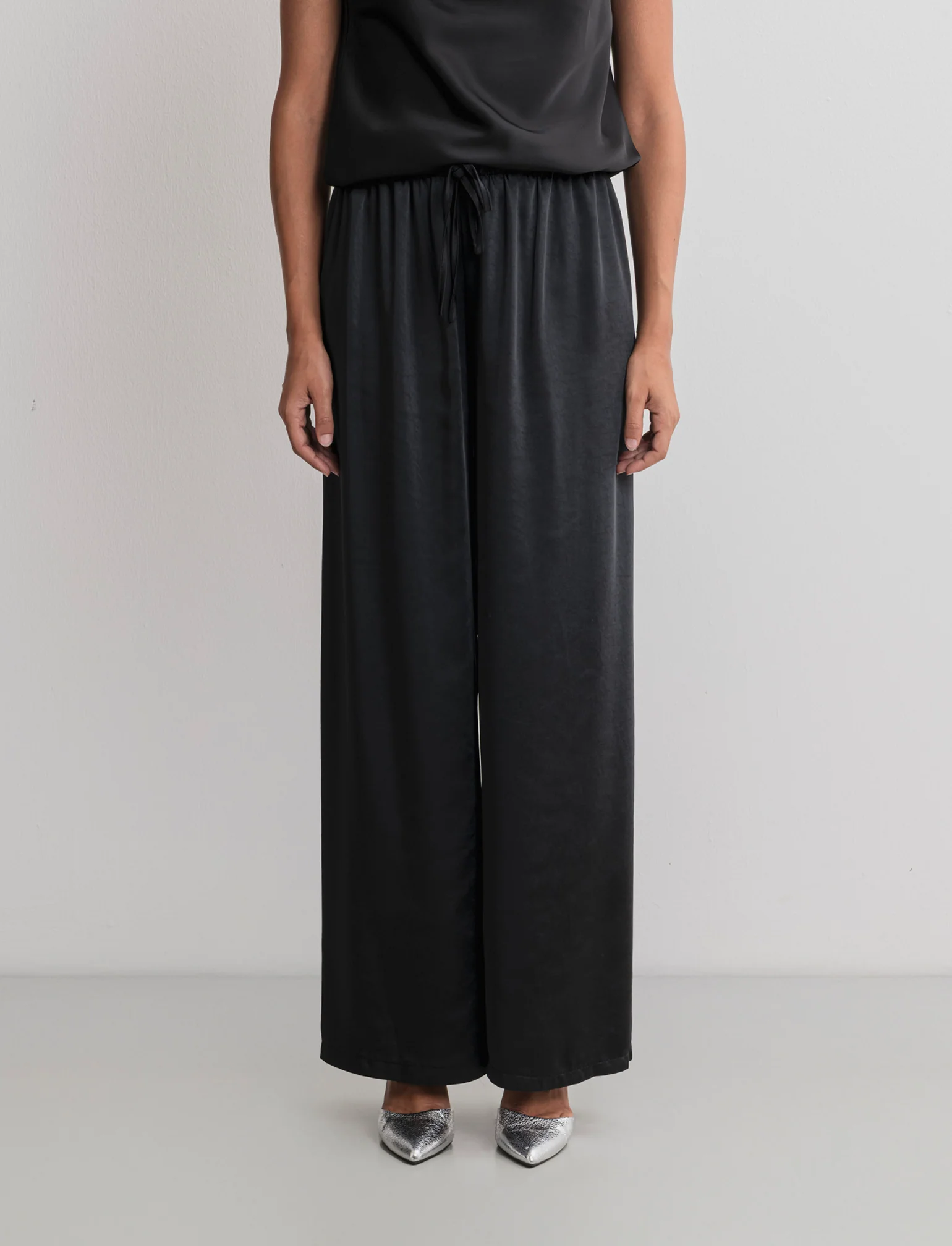 PANTALONE IN SATIN - Nero - Image 2