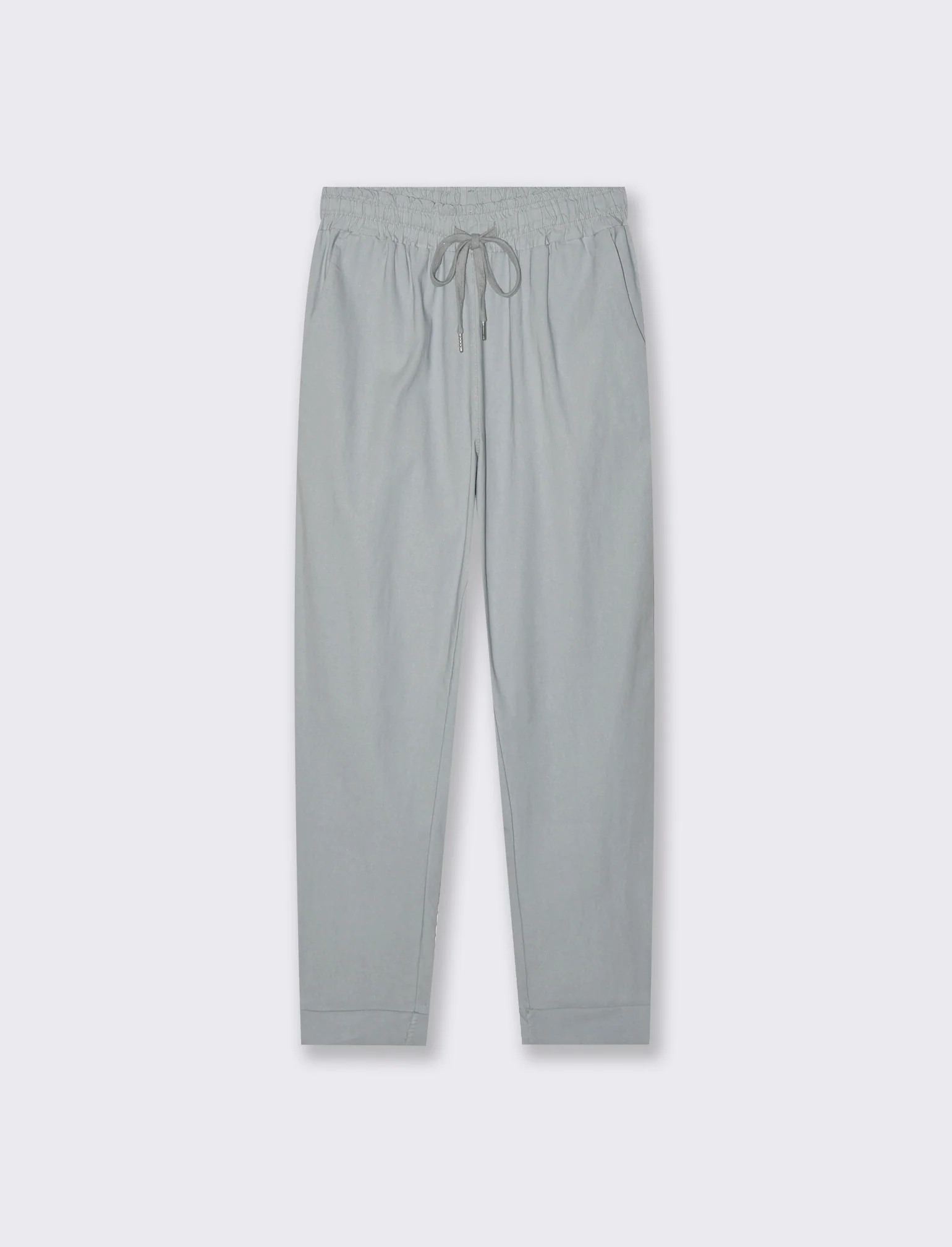 Pantalone in tessuto elasticizzato con coulisse in vita - Grigio - Image 3