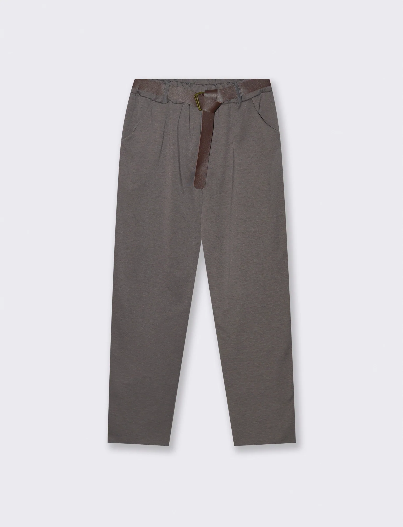 Pantalone in tessuto morbido con cintura - Grigio fango