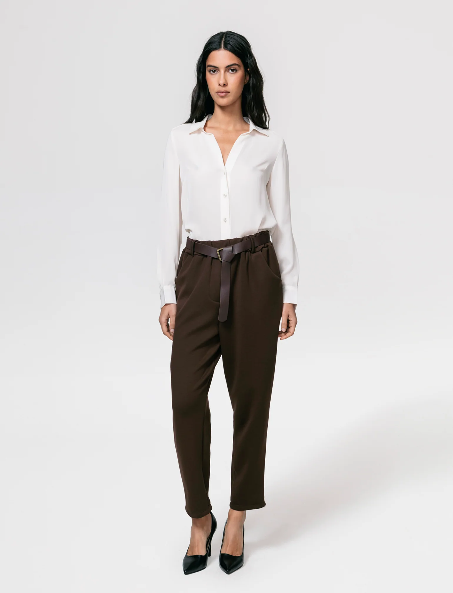 Pantalone in tessuto morbido con cintura - Moro - Image 3