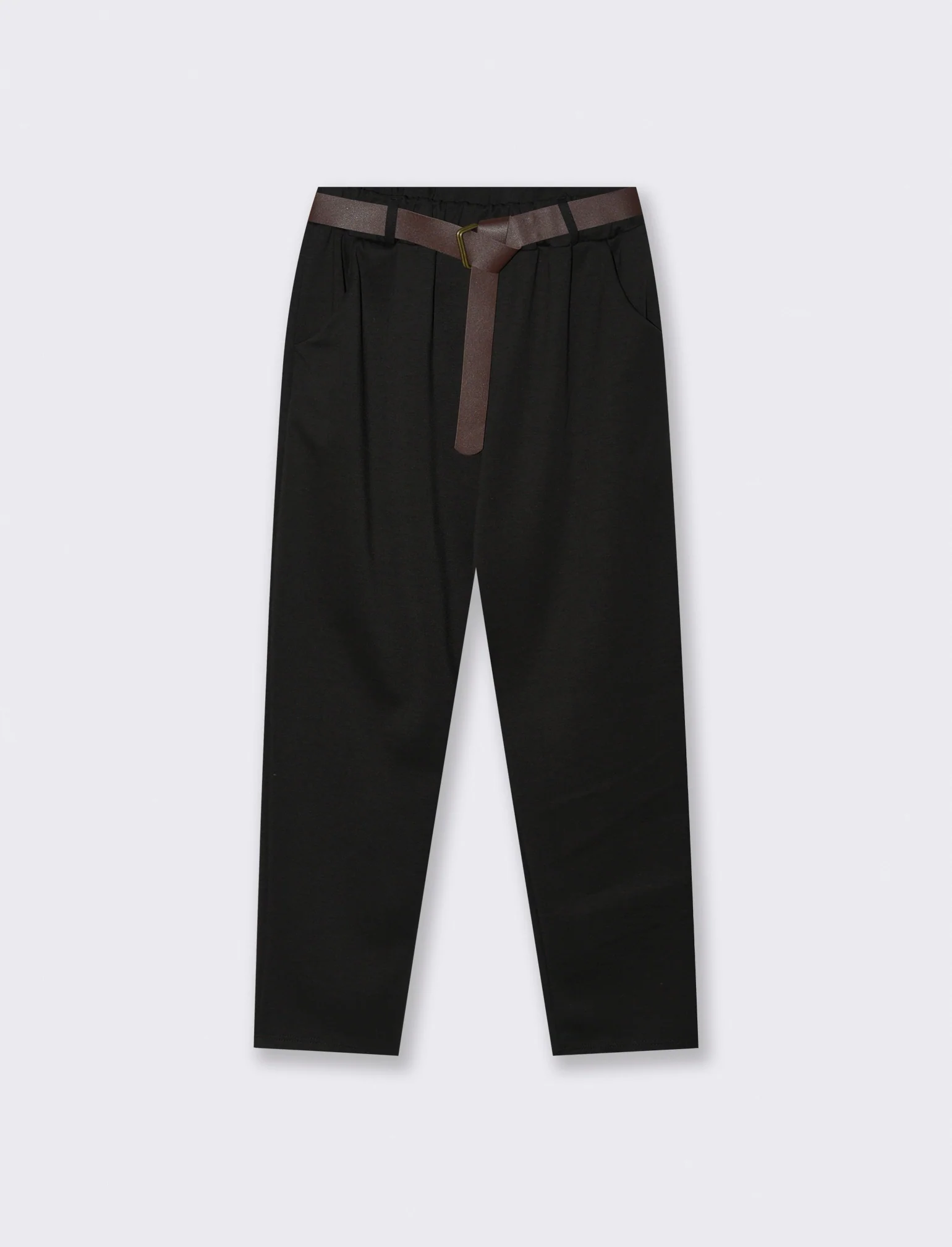 Pantalone in tessuto morbido con cintura - Nero