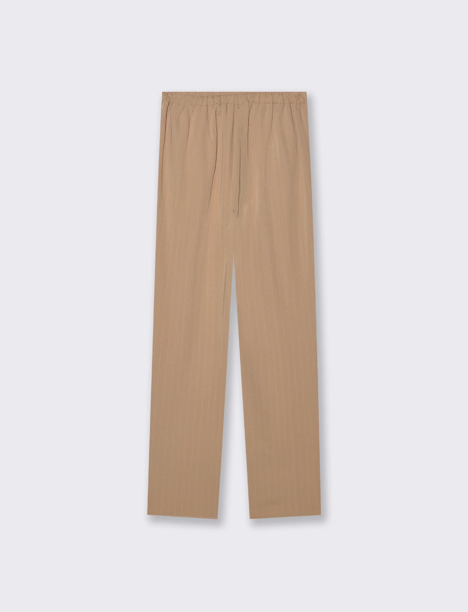 Pantalone in tessuto rigato con elastico al dietro - Beige - Image 2